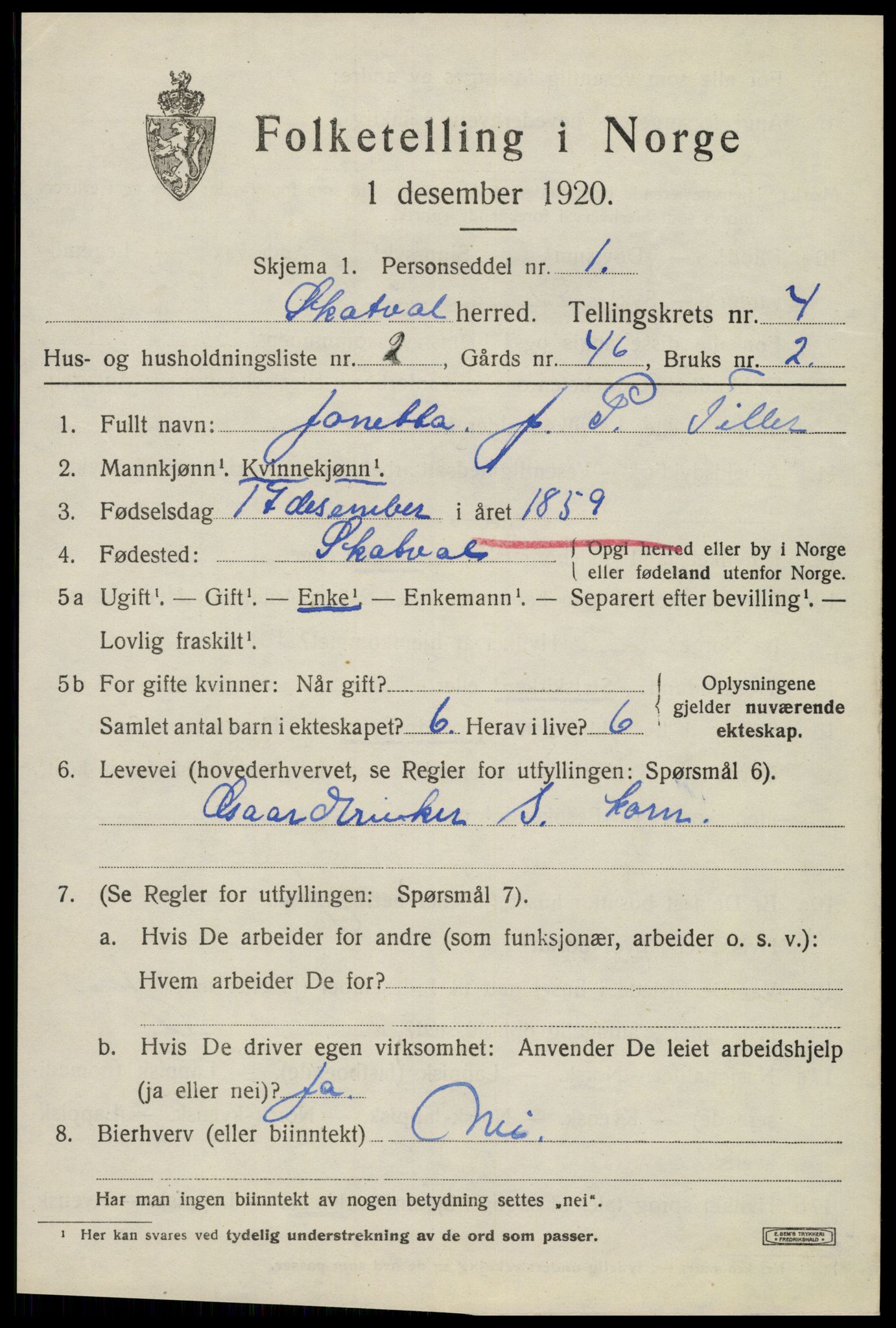 SAT, 1920 census for Skatval, 1920, p. 2461