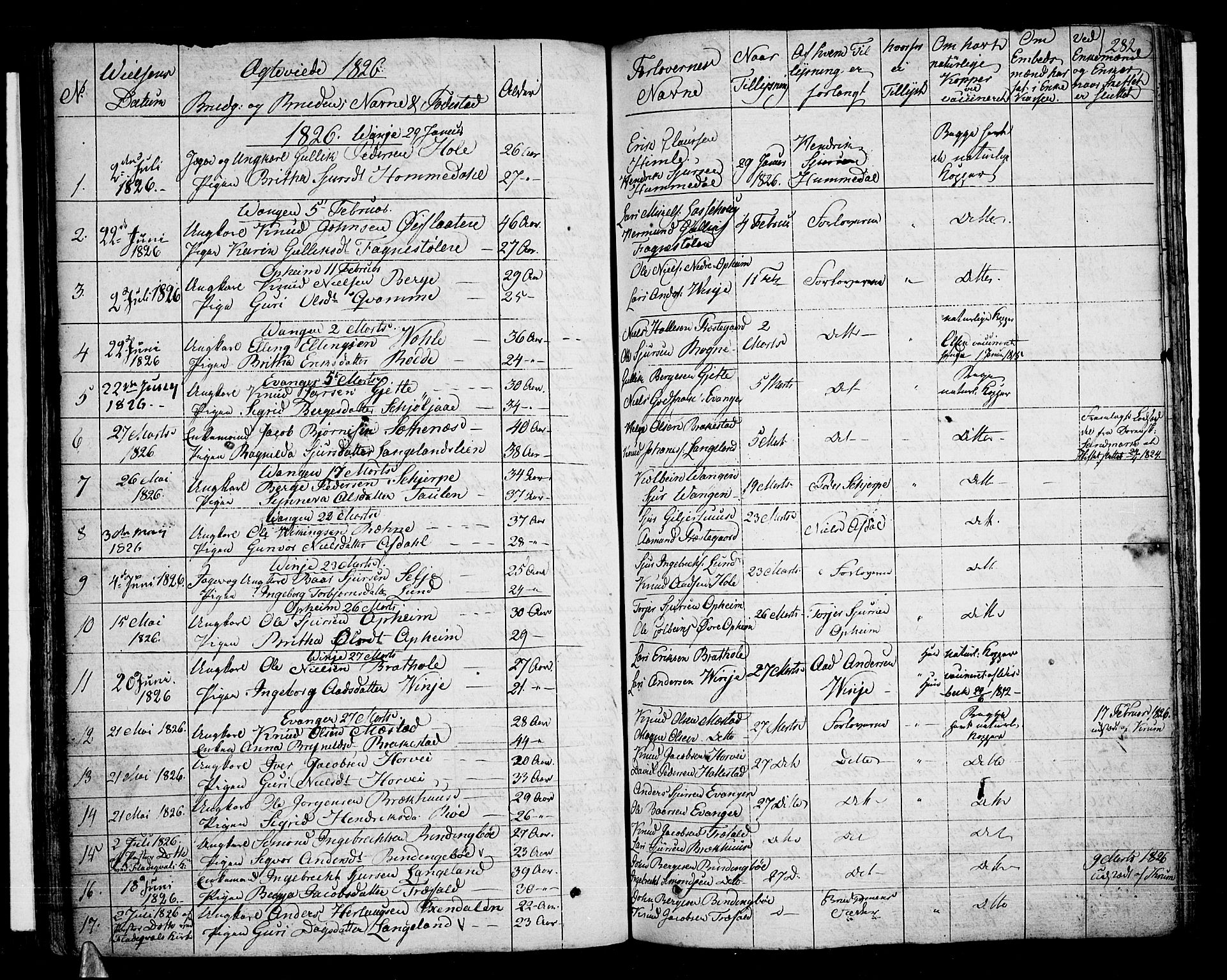 Voss sokneprestembete, SAB/A-79001/H/Haa: Parish register (official) no. A 12, 1823-1837, p. 282