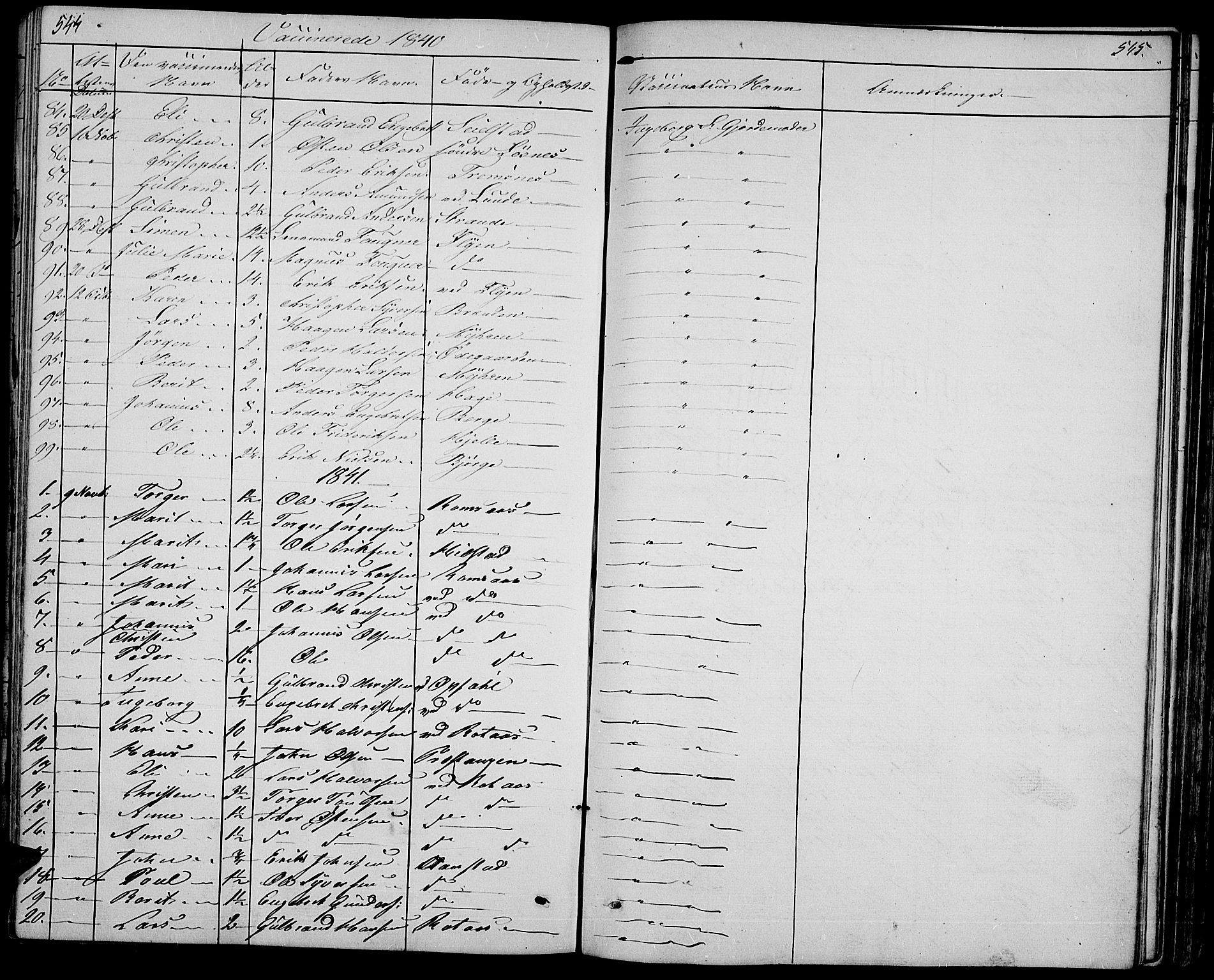 Ringebu prestekontor, SAH/PREST-082/H/Ha/Hab/L0002: Parish register (copy) no. 2, 1839-1853, p. 544-545
