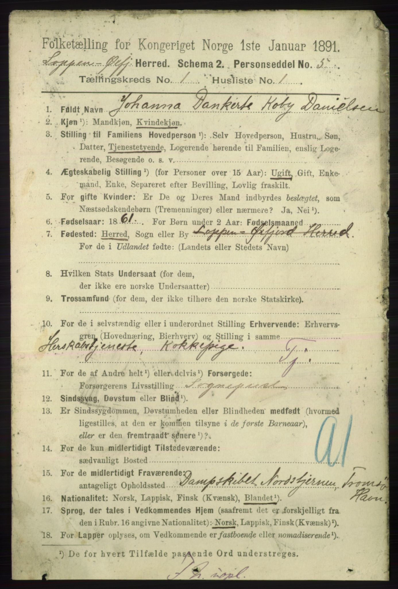 RA, 1891 census for 2014 Loppa, 1891, p. 73