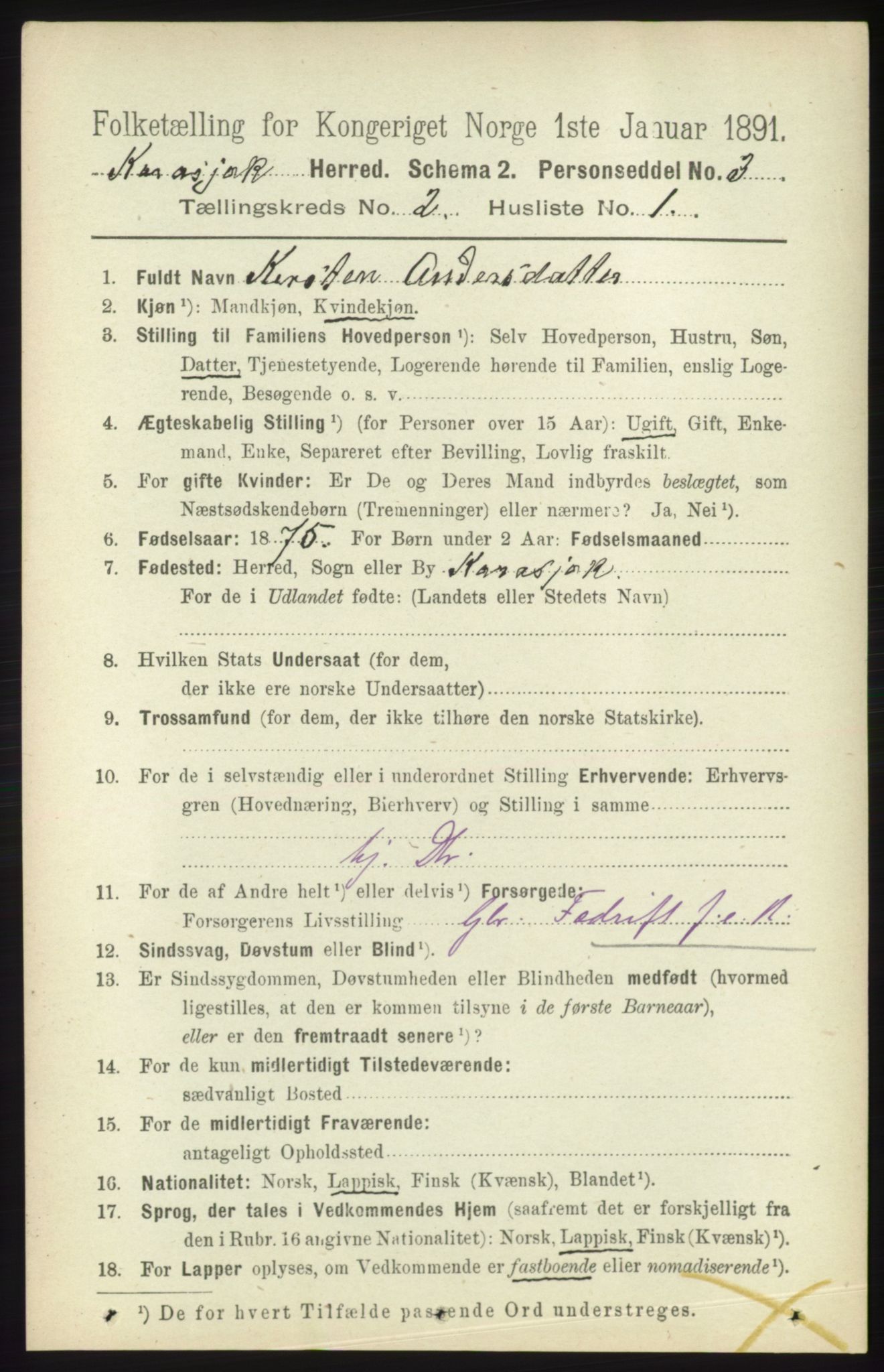 RA, 1891 census for 2021 Karasjok, 1891, p. 437