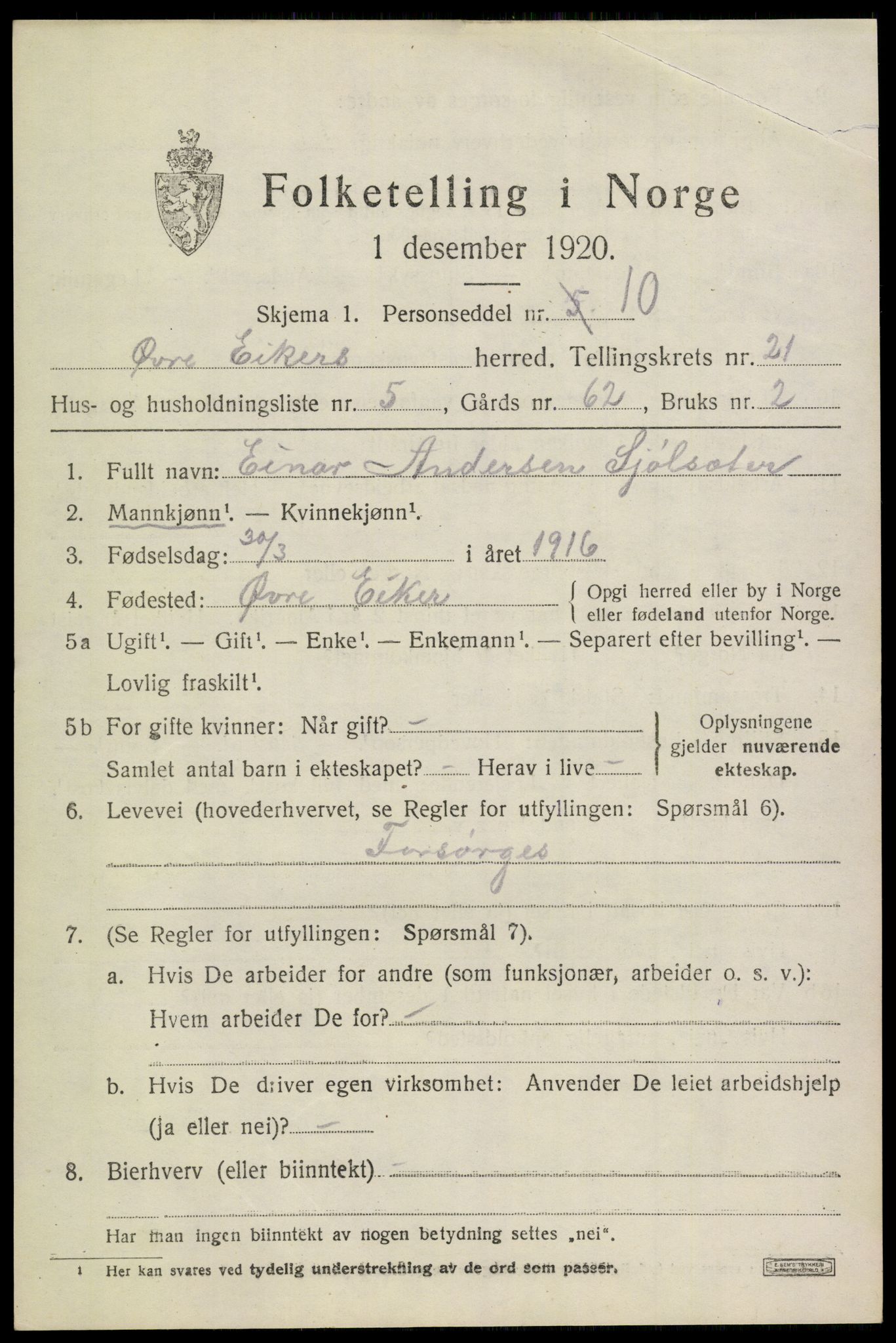 SAKO, 1920 census for Øvre Eiker, 1920, p. 22686