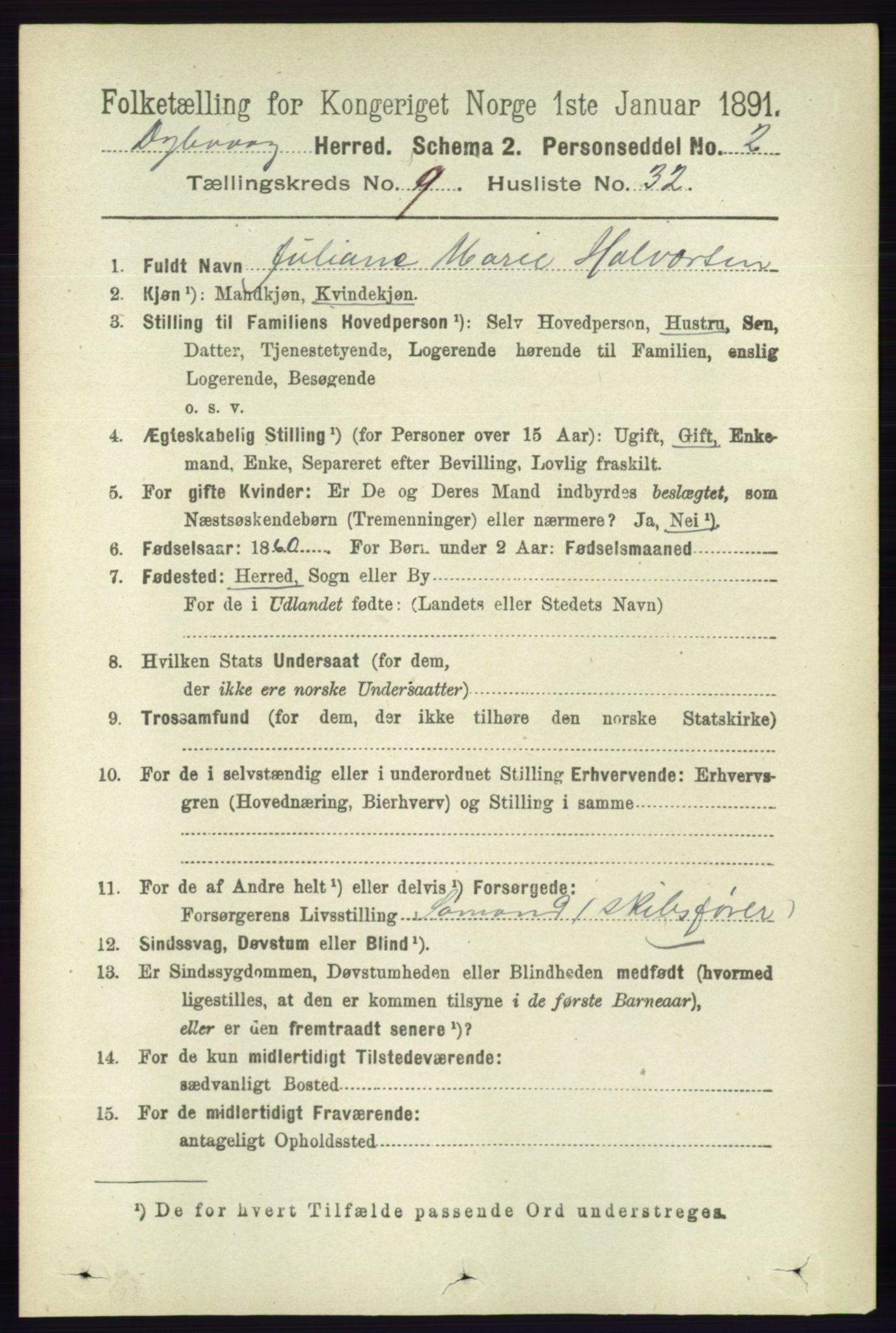 RA, 1891 census for 0915 Dypvåg, 1891, p. 3480