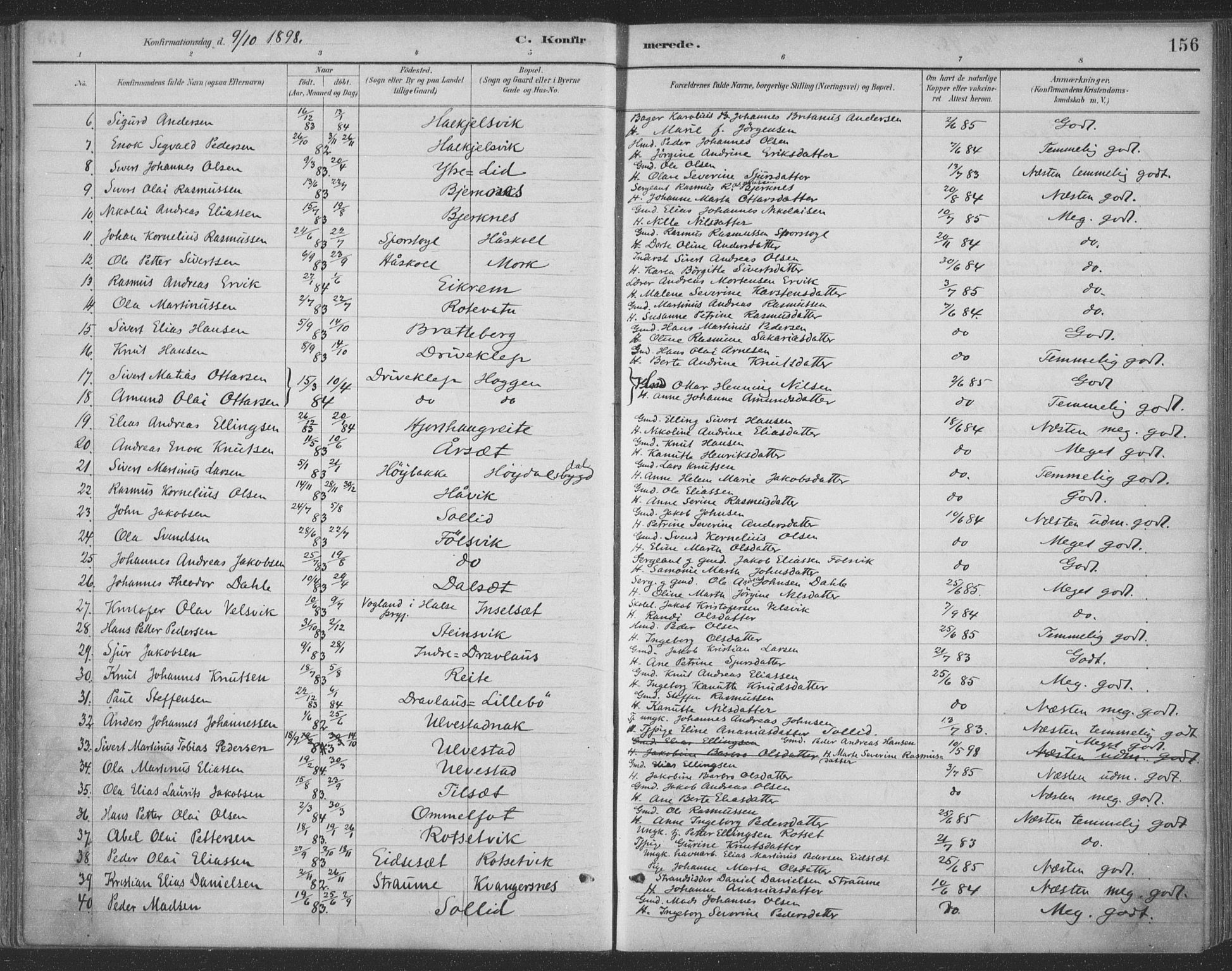 Ministerialprotokoller, klokkerbøker og fødselsregistre - Møre og Romsdal, AV/SAT-A-1454/511/L0142: Parish register (official) no. 511A09, 1891-1905, p. 156