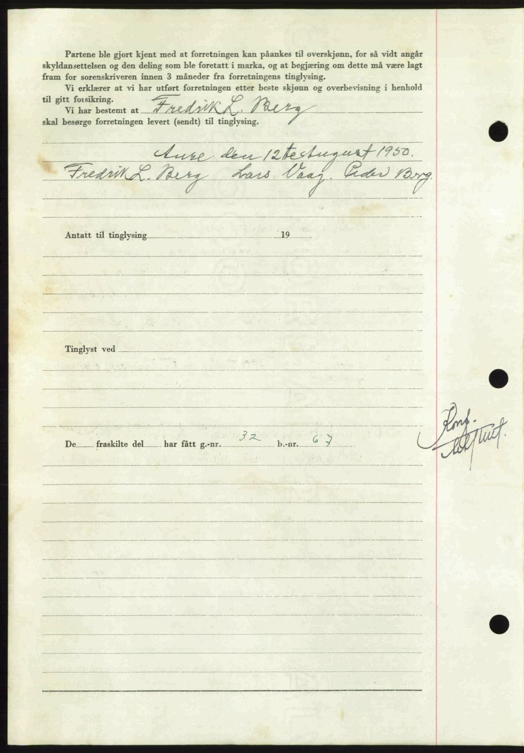 Nordmøre sorenskriveri, AV/SAT-A-4132/1/2/2Ca: Mortgage book no. A116, 1950-1950, Diary no: : 2615/1950