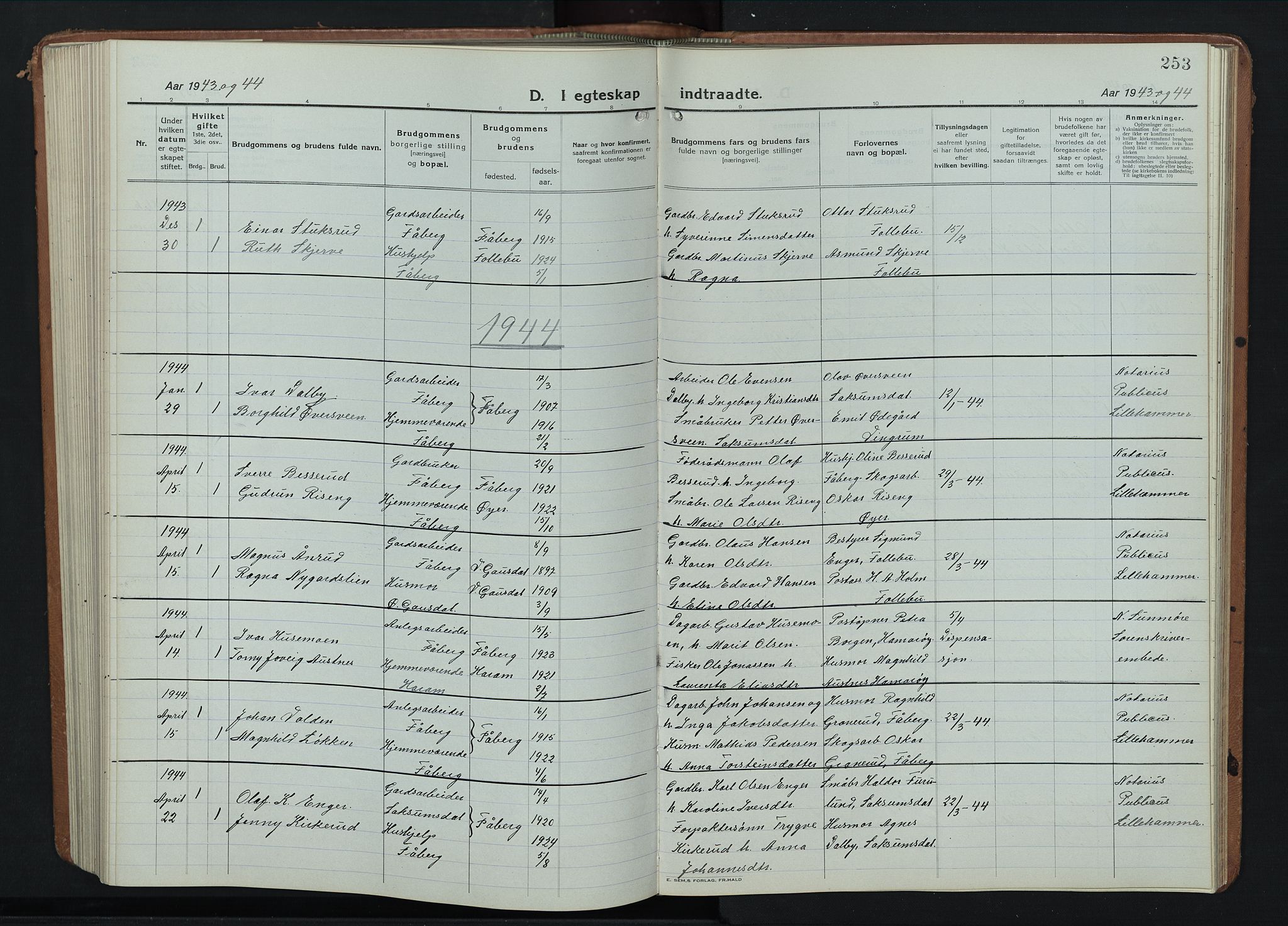 Fåberg prestekontor, SAH/PREST-086/H/Ha/Hab/L0014: Parish register (copy) no. 14, 1922-1946, p. 253