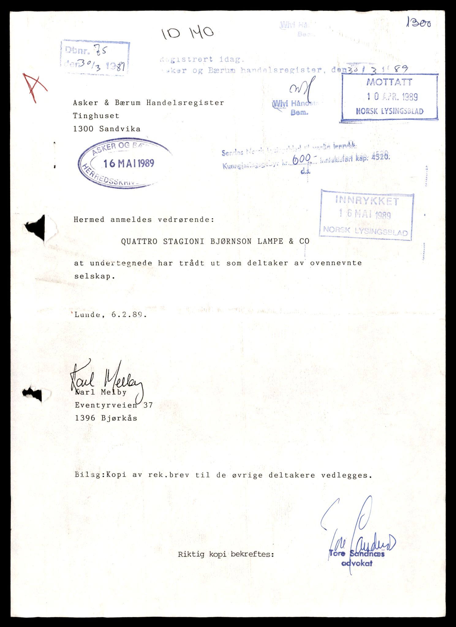 Asker og Bærum tingrett, AV/SAT-A-10379/K/Ka/Kab/L0002: Enkeltmannsforetak i Asker, Q - Å, 1944-1989, p. 1