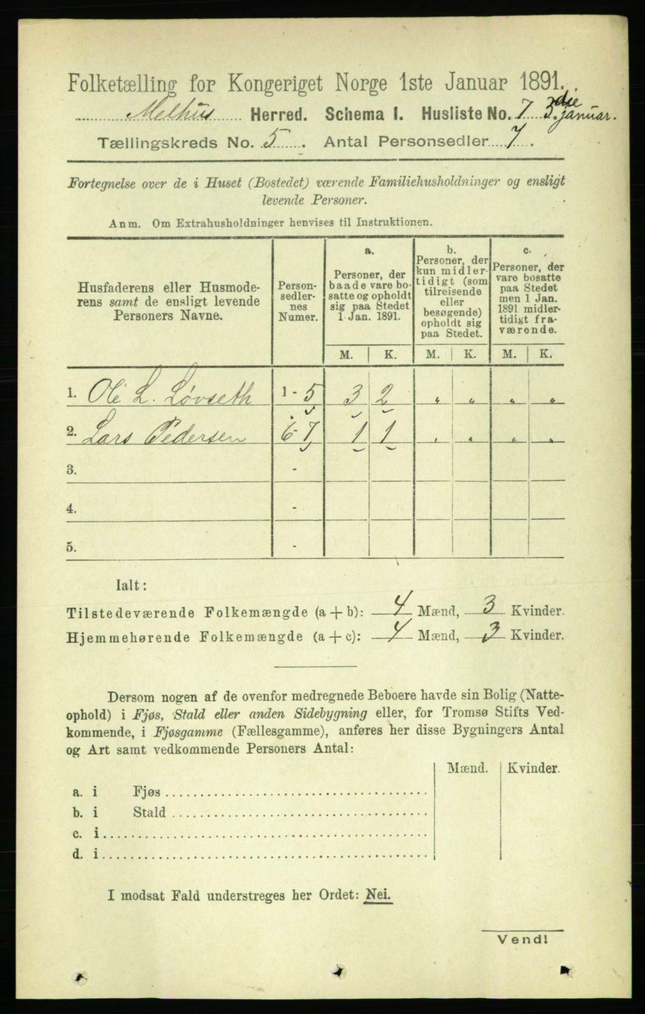 RA, 1891 census for 1653 Melhus, 1891, p. 2358