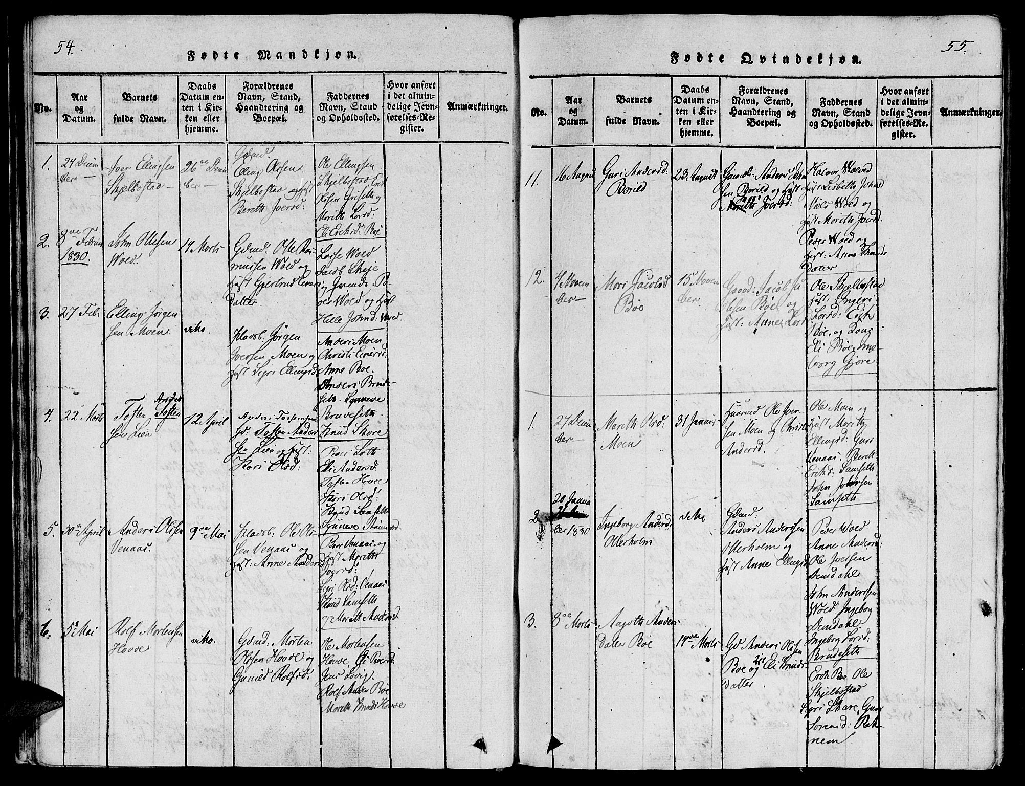 Ministerialprotokoller, klokkerbøker og fødselsregistre - Møre og Romsdal, SAT/A-1454/543/L0561: Parish register (official) no. 543A01, 1818-1853, p. 54-55