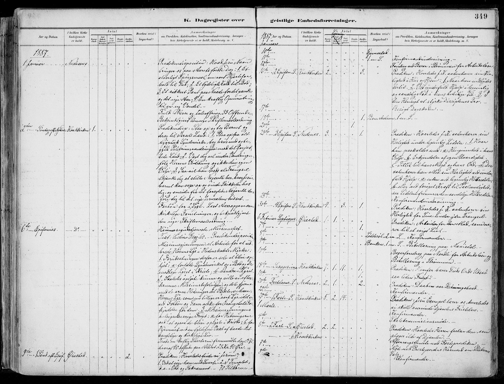 Øyestad sokneprestkontor, AV/SAK-1111-0049/F/Fa/L0017: Parish register (official) no. A 17, 1887-1896, p. 349