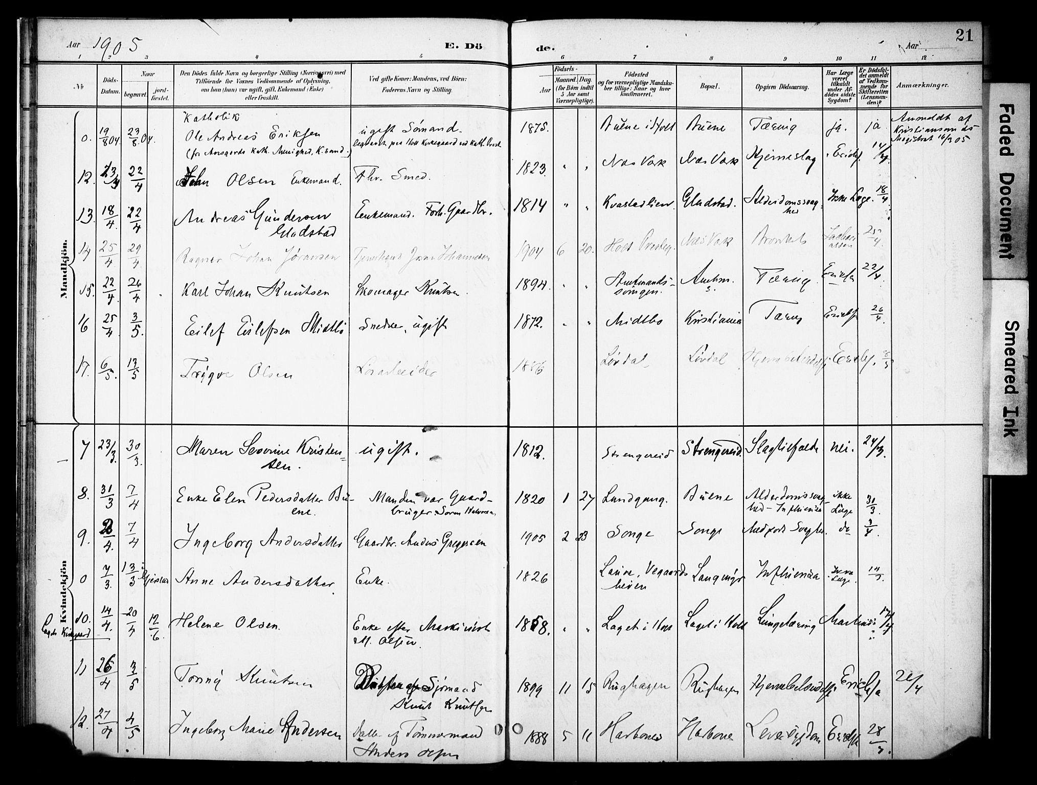 Holt sokneprestkontor, AV/SAK-1111-0021/F/Fa/L0013: Parish register (official) no. A 13, 1900-1912, p. 21