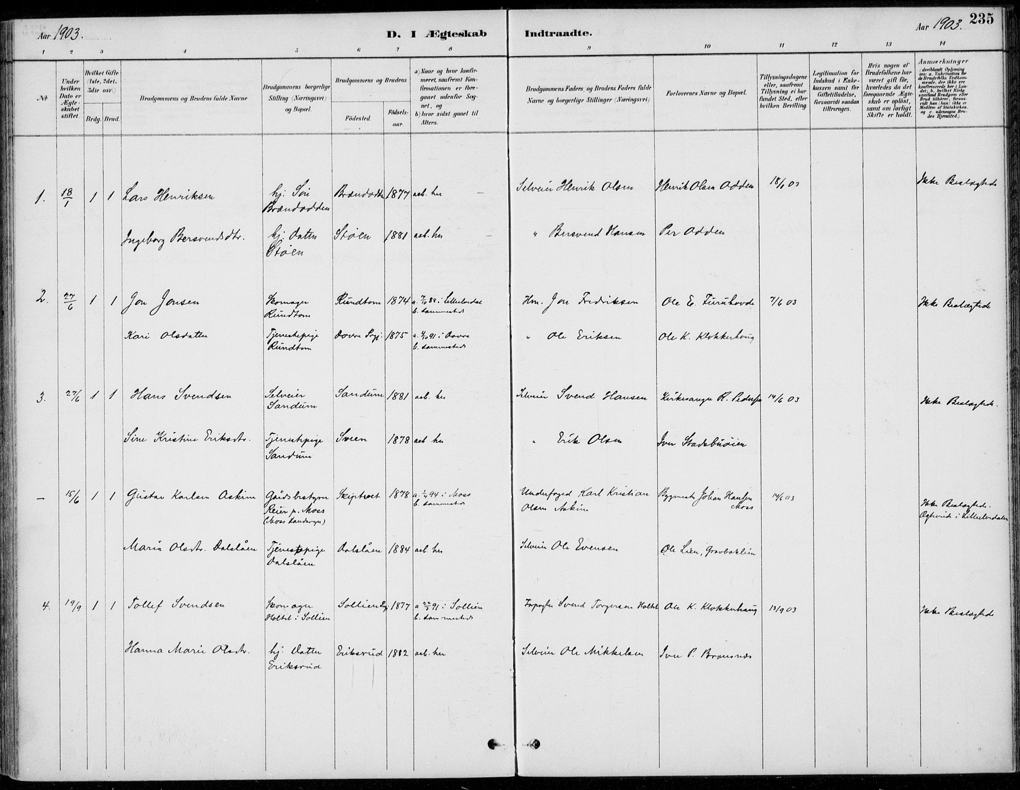 Alvdal prestekontor, AV/SAH-PREST-060/H/Ha/Haa/L0003: Parish register (official) no. 3, 1886-1912, p. 235