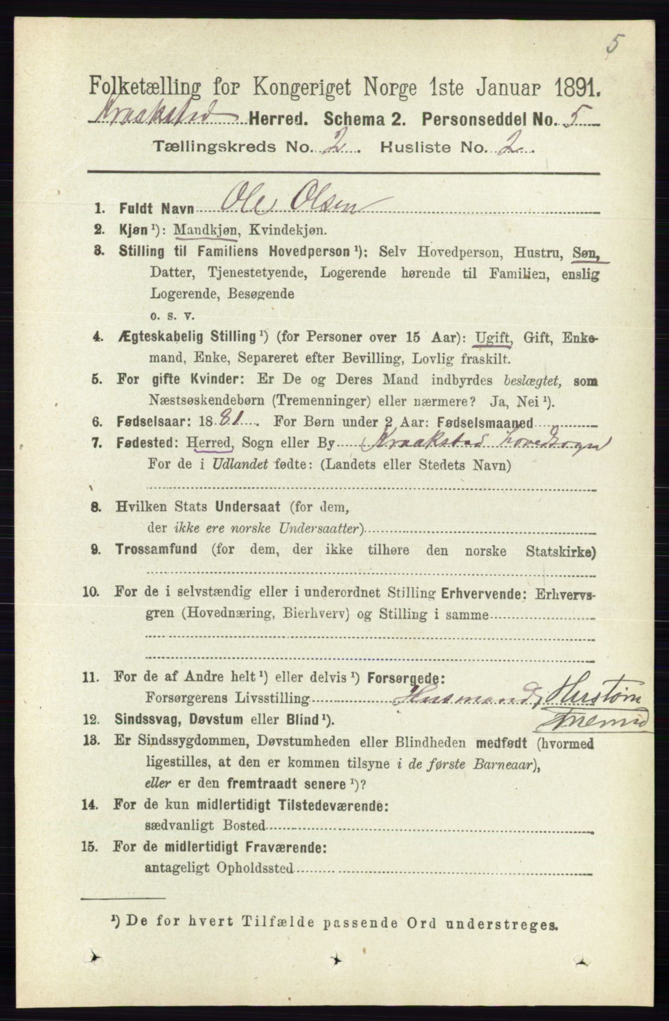 RA, 1891 census for 0212 Kråkstad, 1891, p. 754