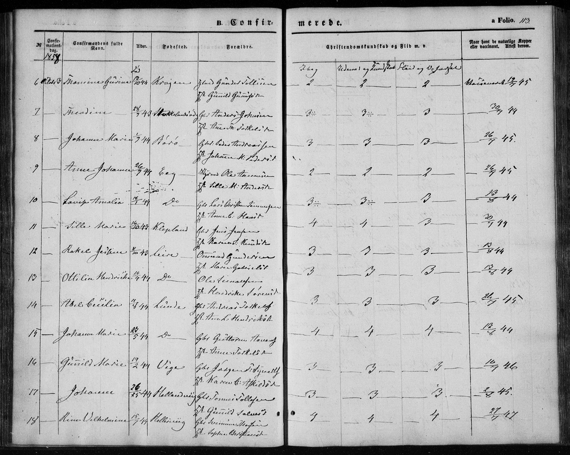 Søgne sokneprestkontor, SAK/1111-0037/F/Fa/Fab/L0010: Parish register (official) no. A 10, 1853-1869, p. 113