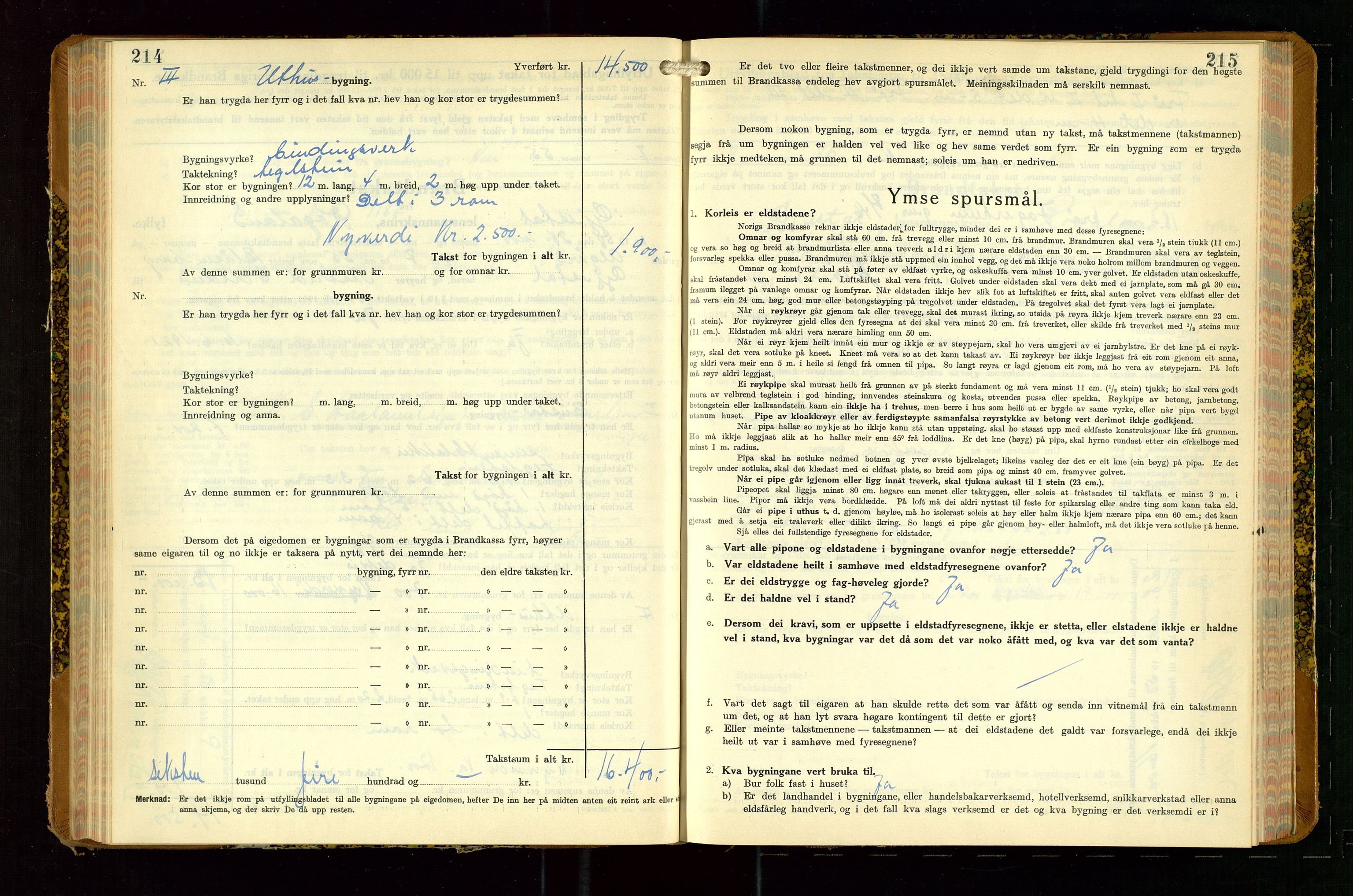 Gjesdal lensmannskontor, AV/SAST-A-100441/Go/L0008: Branntakstskjemaprotokoll, 1937-1955, p. 214-215