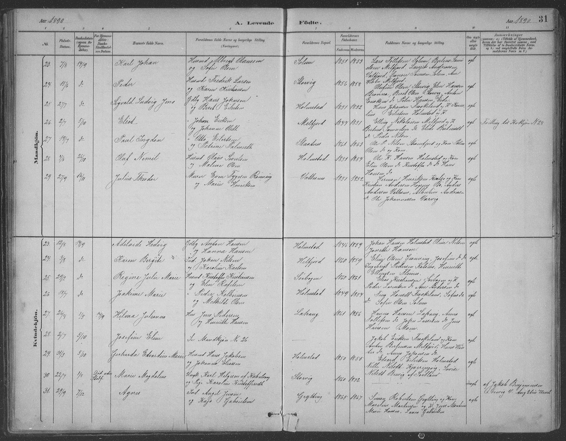 Ministerialprotokoller, klokkerbøker og fødselsregistre - Nordland, AV/SAT-A-1459/890/L1290: Parish register (copy) no. 890C01, 1882-1911, p. 31