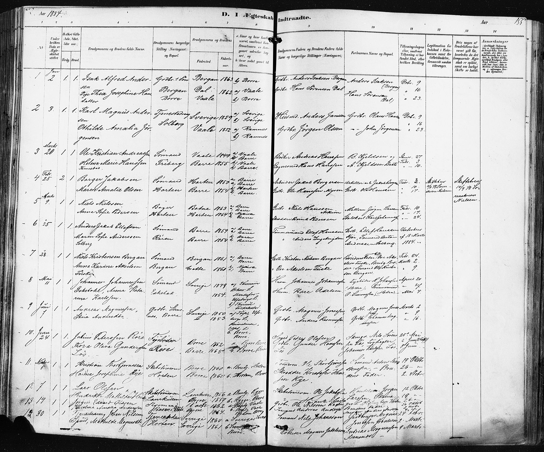 Borre kirkebøker, SAKO/A-338/F/Fa/L0009: Parish register (official) no. I 9, 1878-1896, p. 155