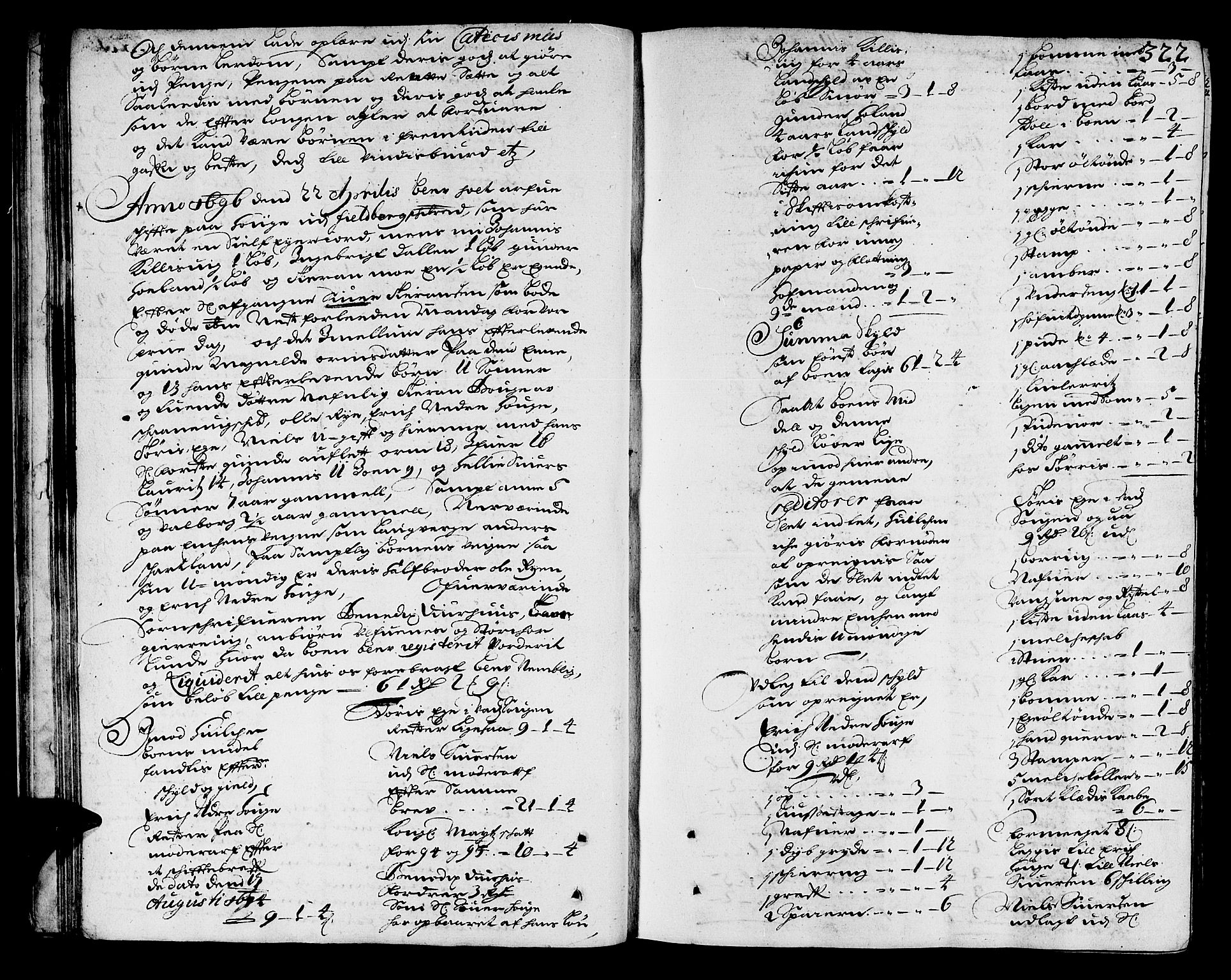 Sunnhordland sorenskrivar, AV/SAB-A-2401/1/H/Ha/Haa/L0002: Skifteprotokollar. Register på kort. Fol 290- ut, 1695-1699, p. 321b-322a