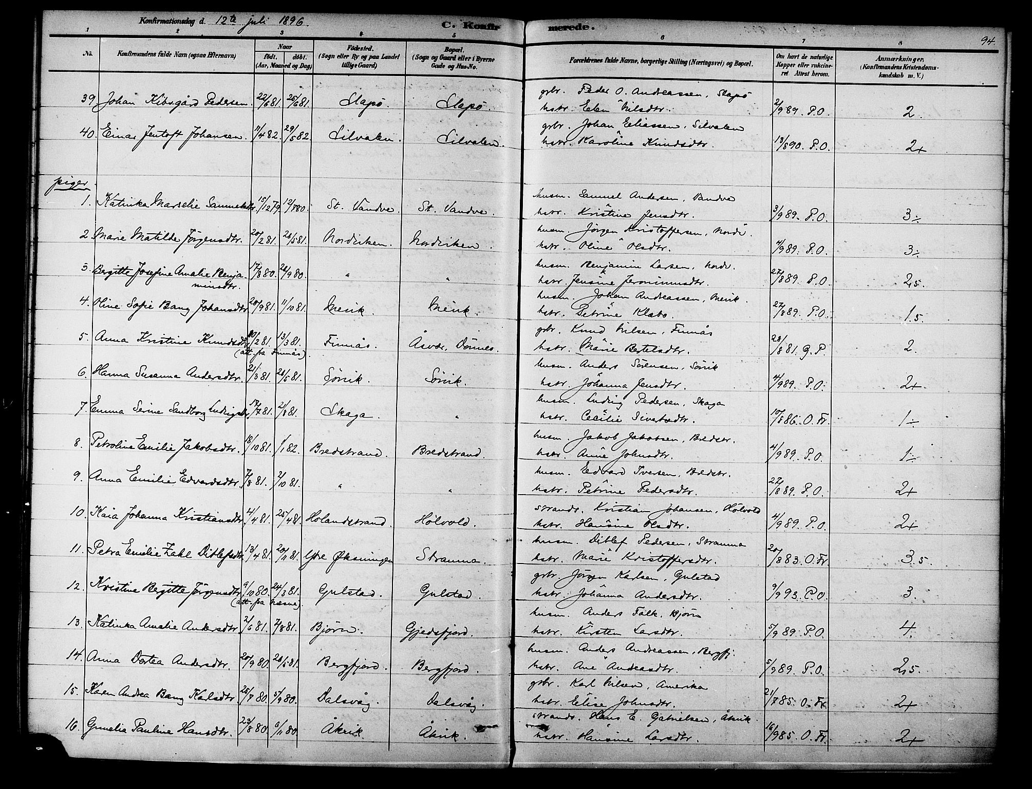 Ministerialprotokoller, klokkerbøker og fødselsregistre - Nordland, AV/SAT-A-1459/834/L0508: Parish register (official) no. 834A06, 1892-1901, p. 94