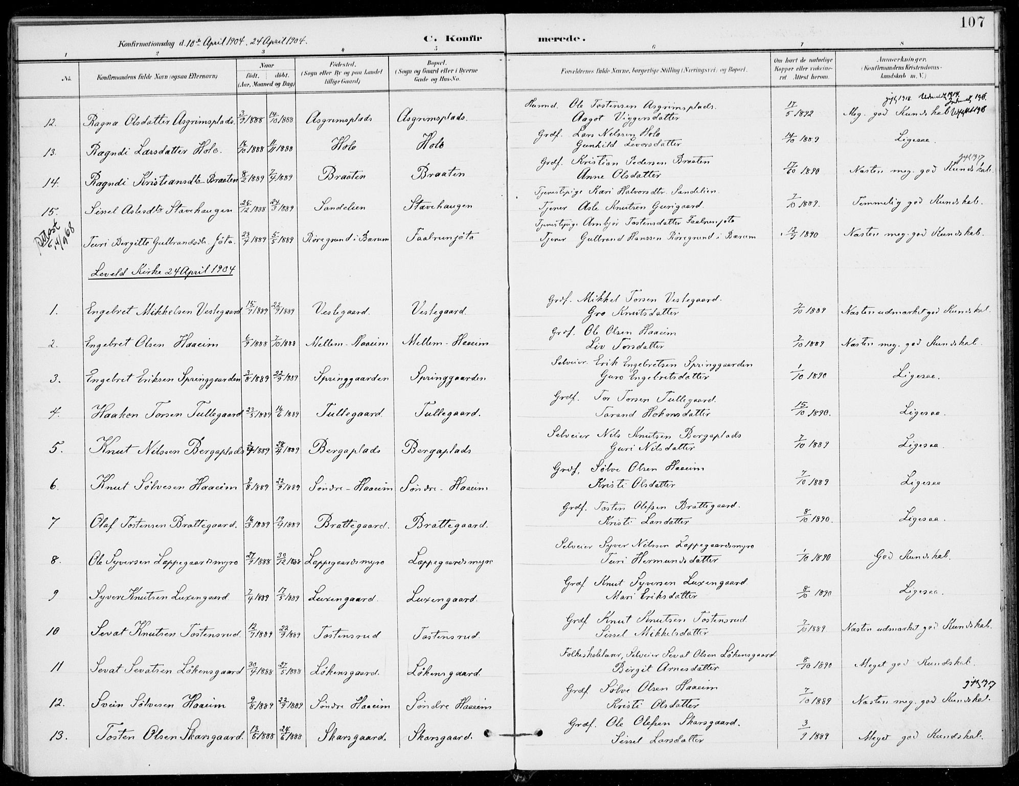 Ål kirkebøker, AV/SAKO-A-249/F/Fa/L0009: Parish register (official) no. I 9, 1897-1915, p. 107