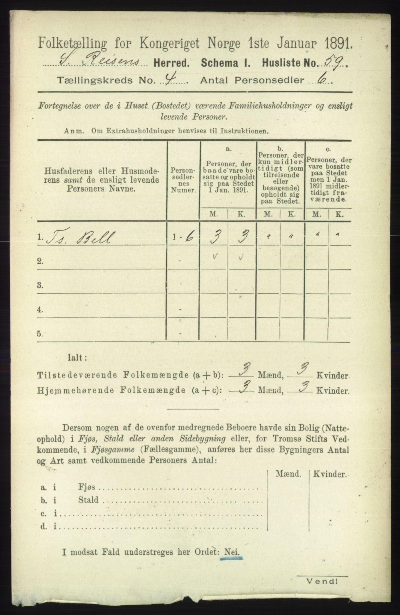 RA, 1891 census for 1925 Sørreisa, 1891, p. 1069