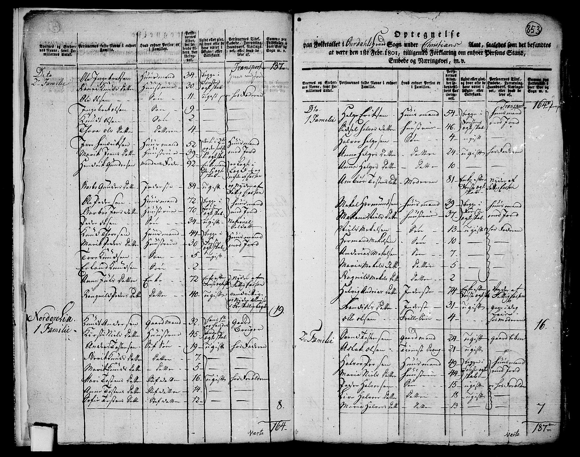 RA, 1801 census for 0542P Aurdal, 1801, p. 852b-853a