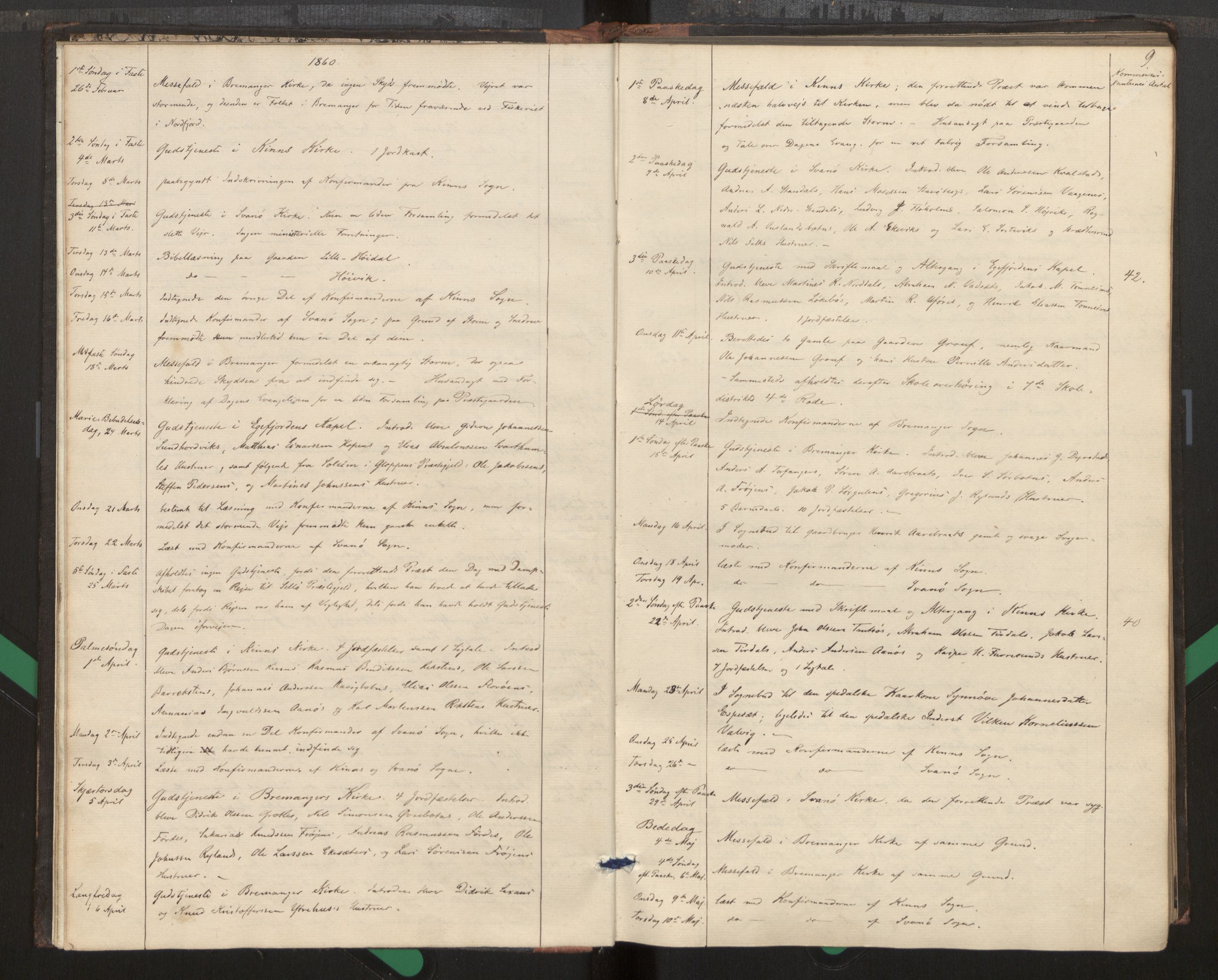 Kinn sokneprestembete, SAB/A-80801/H/Haa/Haag/L0002: Diary records no. G 2, 1859-1890, p. 9