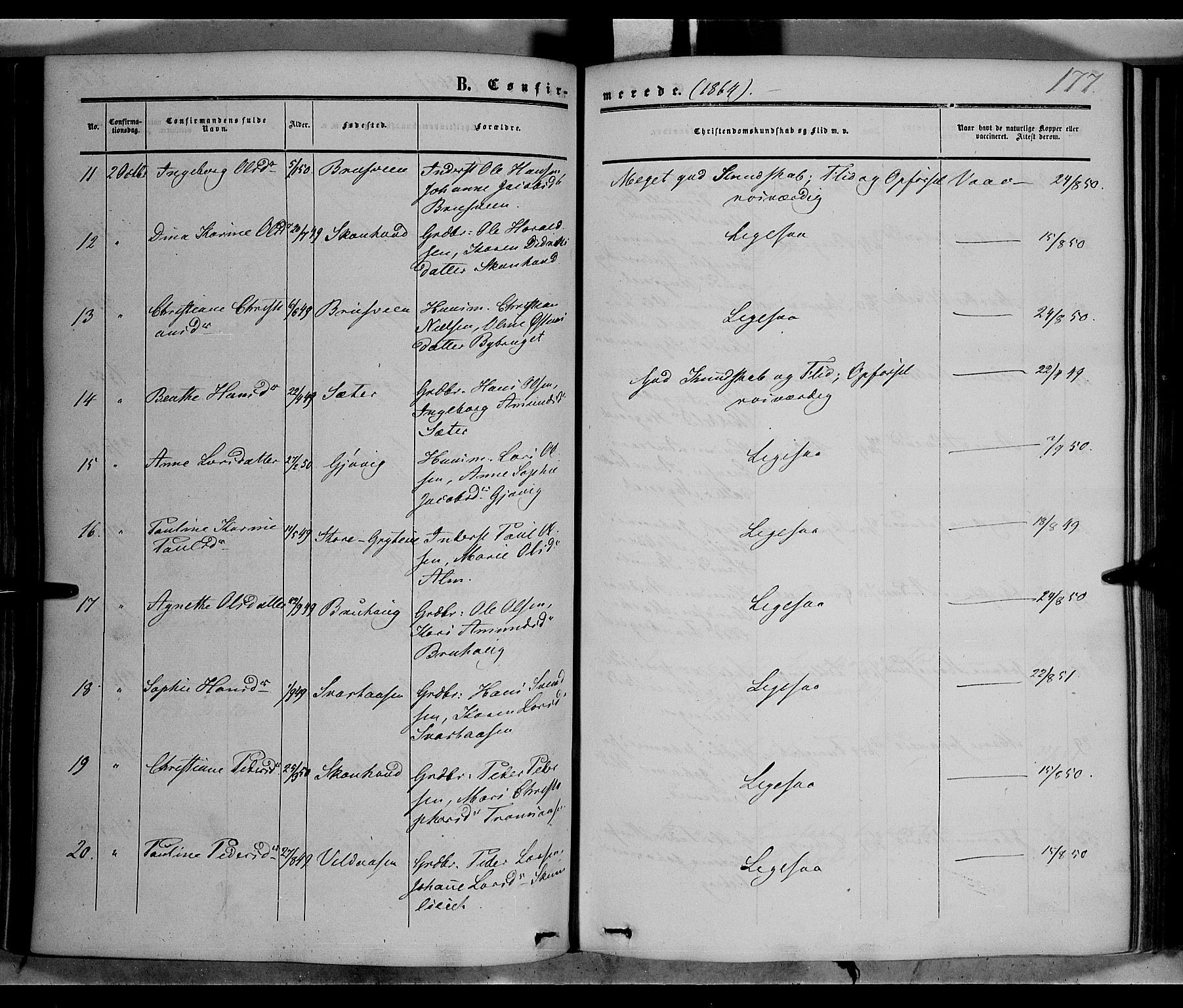 Vardal prestekontor, AV/SAH-PREST-100/H/Ha/Haa/L0006: Parish register (official) no. 6, 1854-1866, p. 177