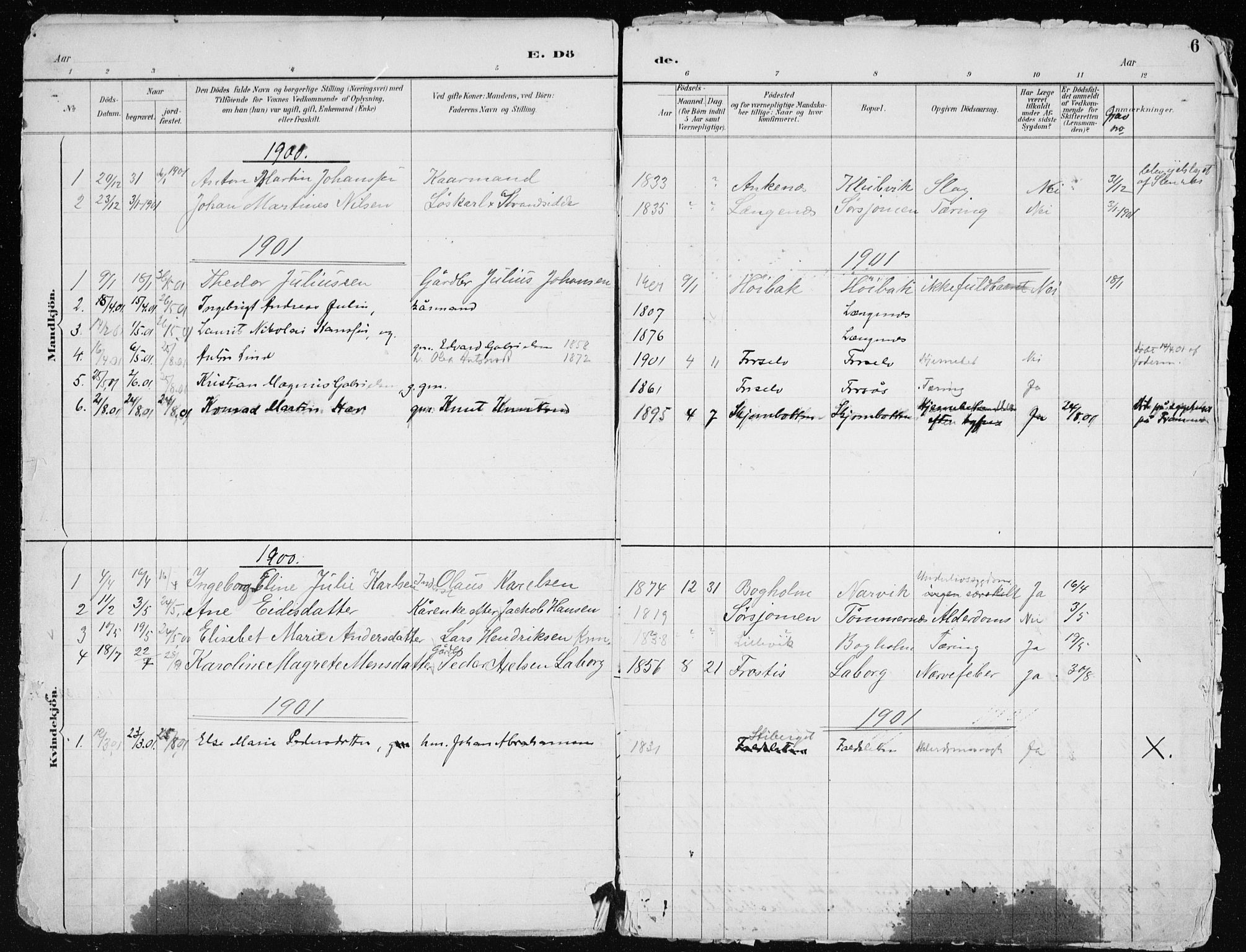 Ministerialprotokoller, klokkerbøker og fødselsregistre - Nordland, AV/SAT-A-1459/867/L0968: Parish register (copy) no. 867C03, 1885-1928, p. 6