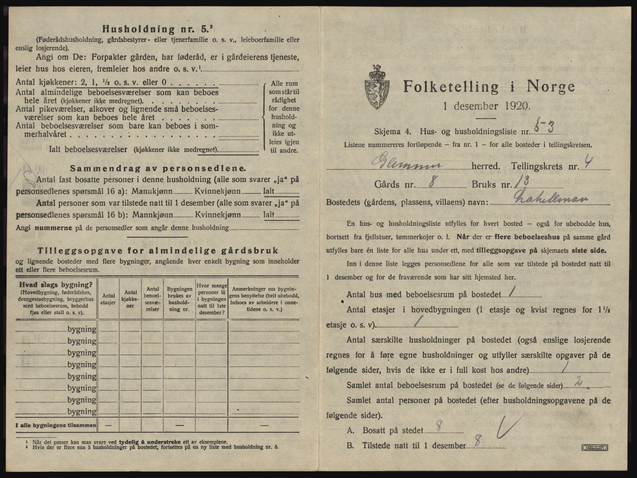 SAO, 1920 census for Glemmen, 1920, p. 733