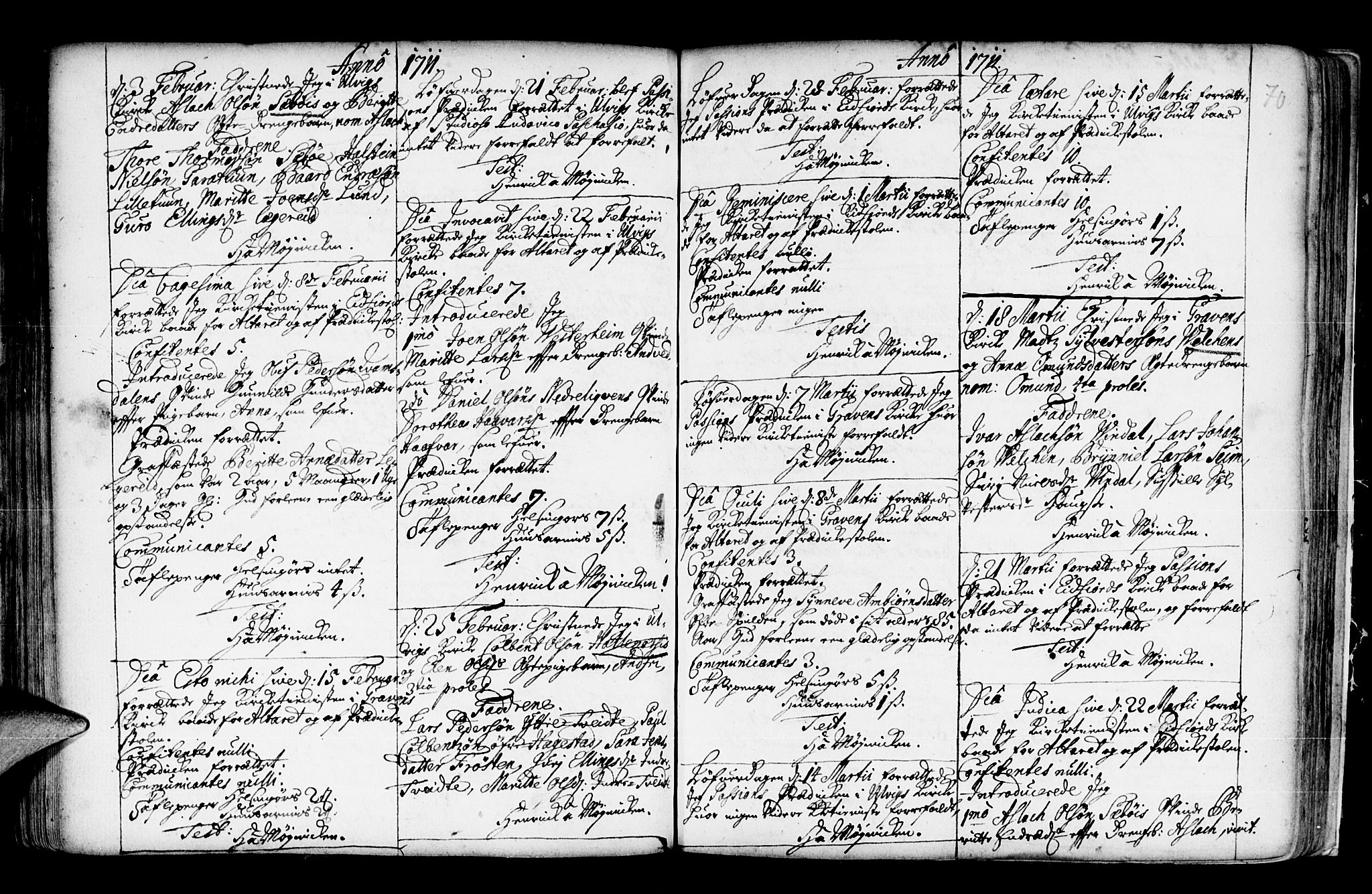 Ulvik sokneprestembete, SAB/A-78801/H/Haa: Parish register (official) no.  A 3, 1706-1715, p. 70
