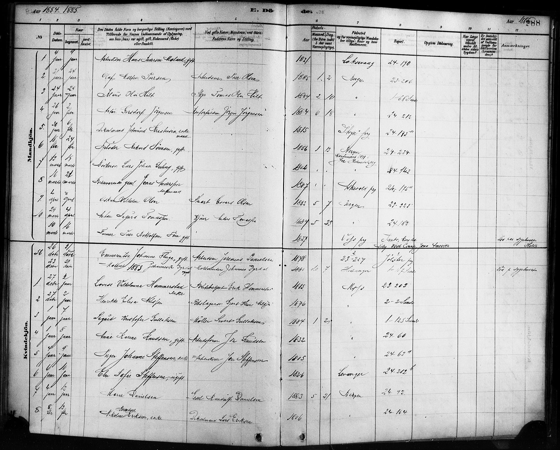Sandviken Sokneprestembete, SAB/A-77601/H/Ha/L0002: Parish register (official) no. A 2, 1878-1896, p. 288