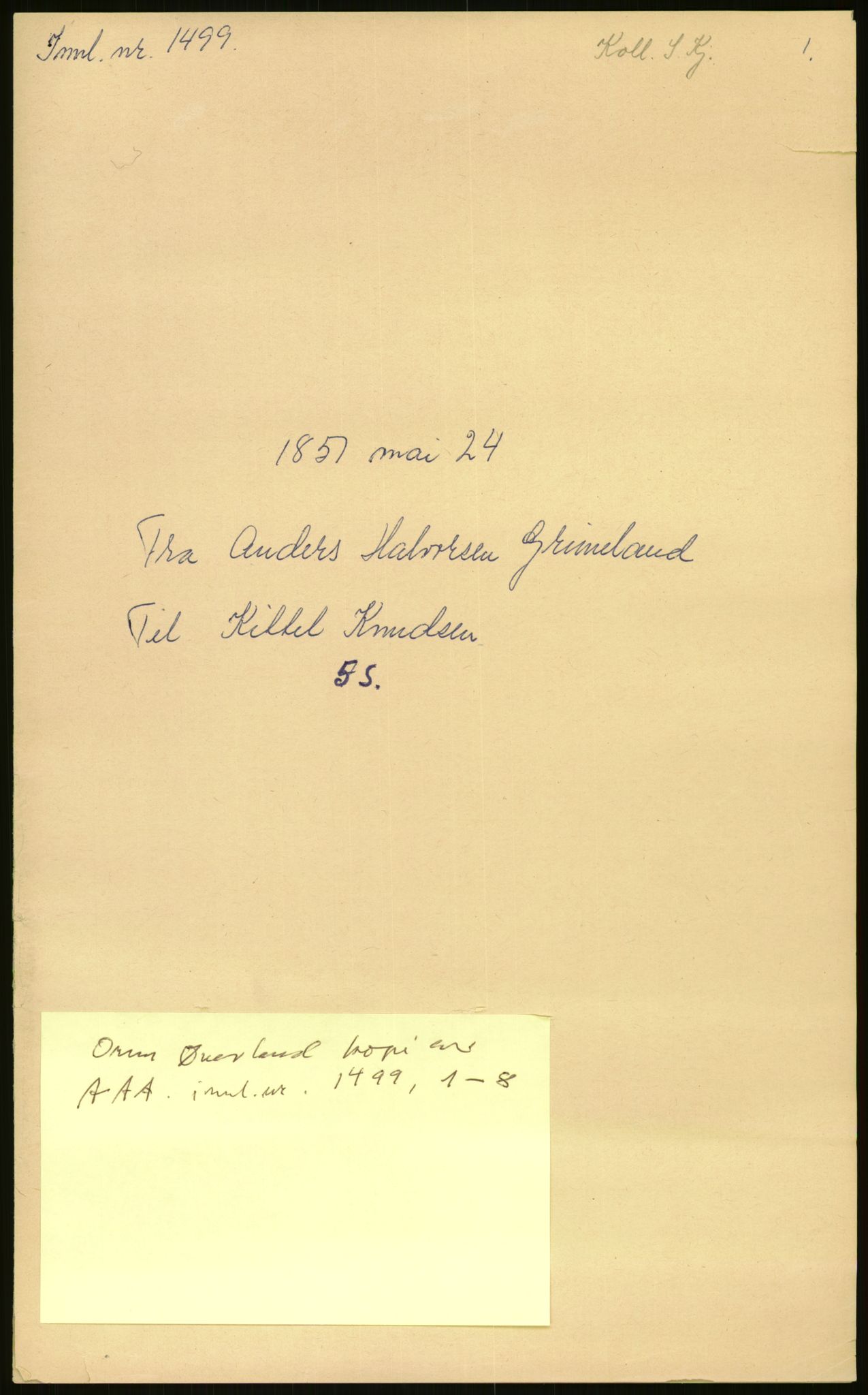 Samlinger til kildeutgivelse, Amerikabrevene, AV/RA-EA-4057/F/L0026: Innlån fra Aust-Agder: Aust-Agder-Arkivet - Erickson, 1838-1914, p. 3