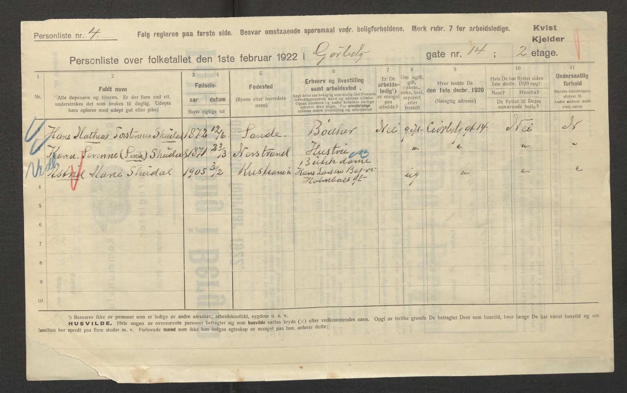 SAB, Municipal Census 1922 for Bergen, 1922, p. 11657