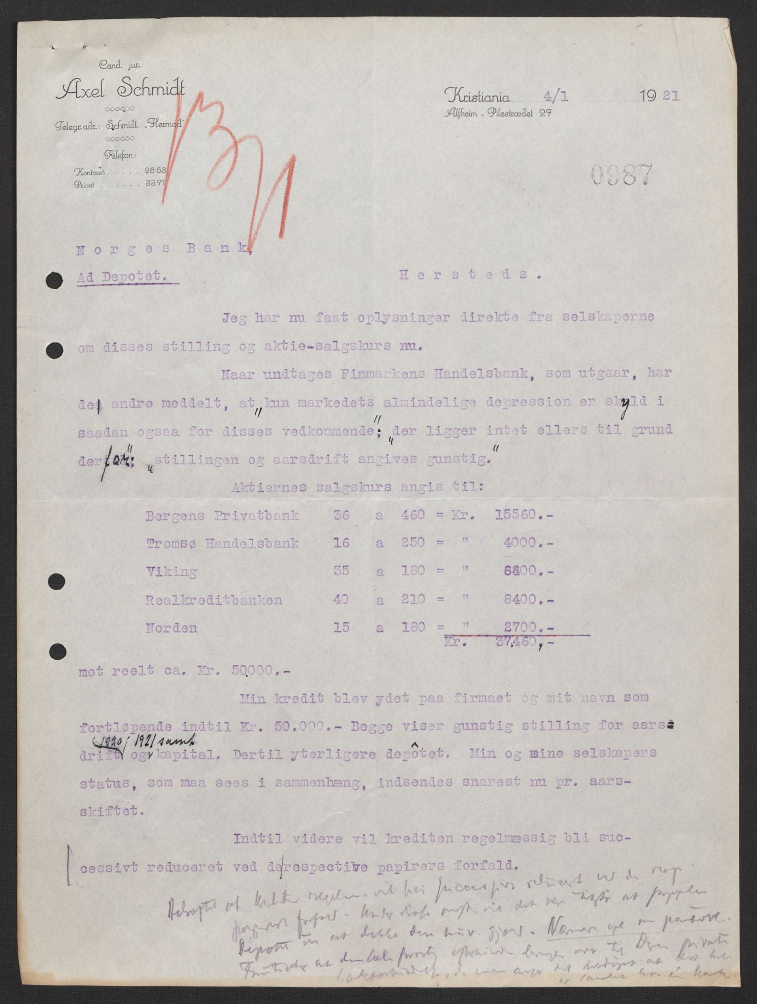 Norges Bank, Direksjonsarkivet I, AV/RA-S-3160/E/L0032: Hovedsetet, 1821-1921, p. 100