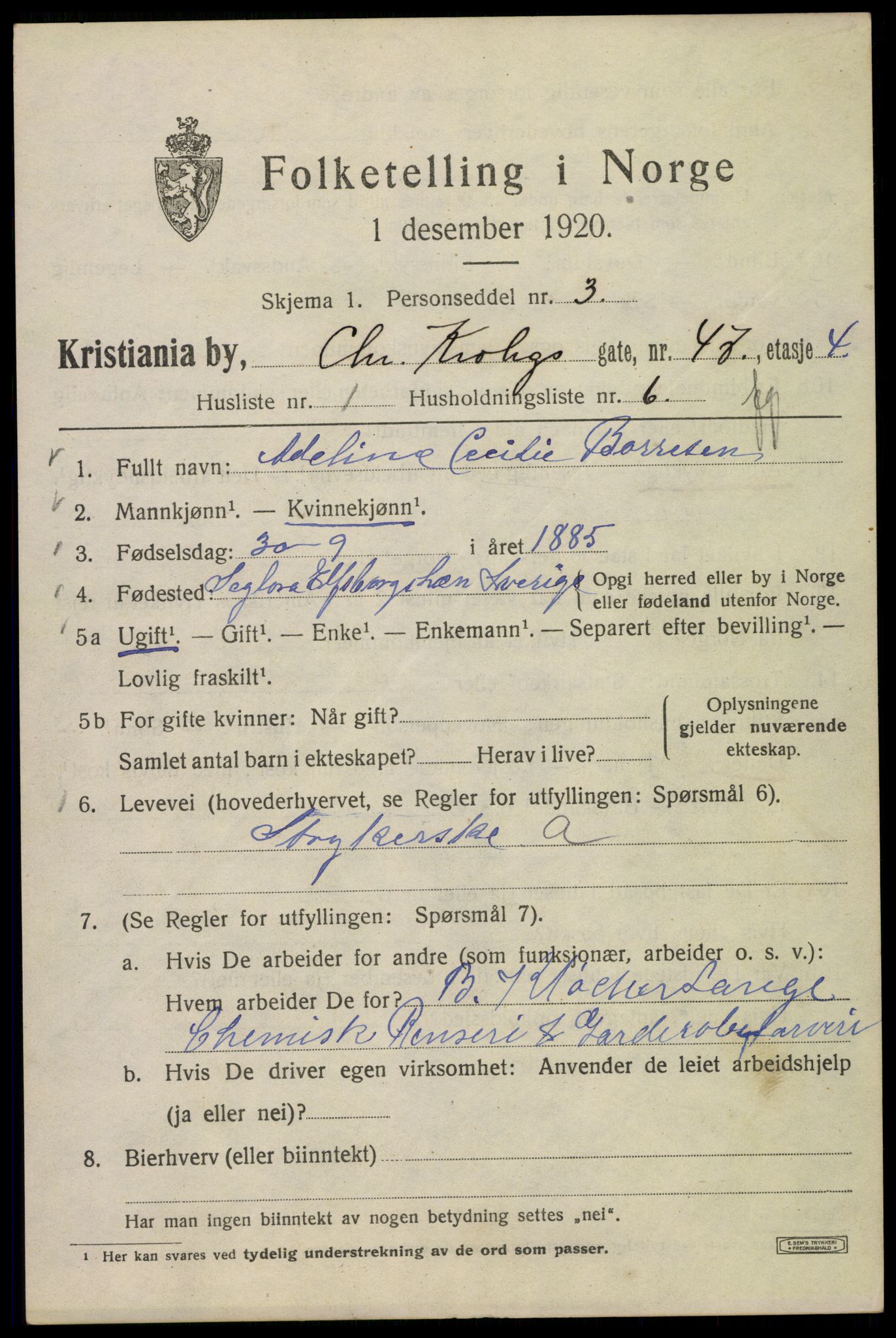 SAO, 1920 census for Kristiania, 1920, p. 184605