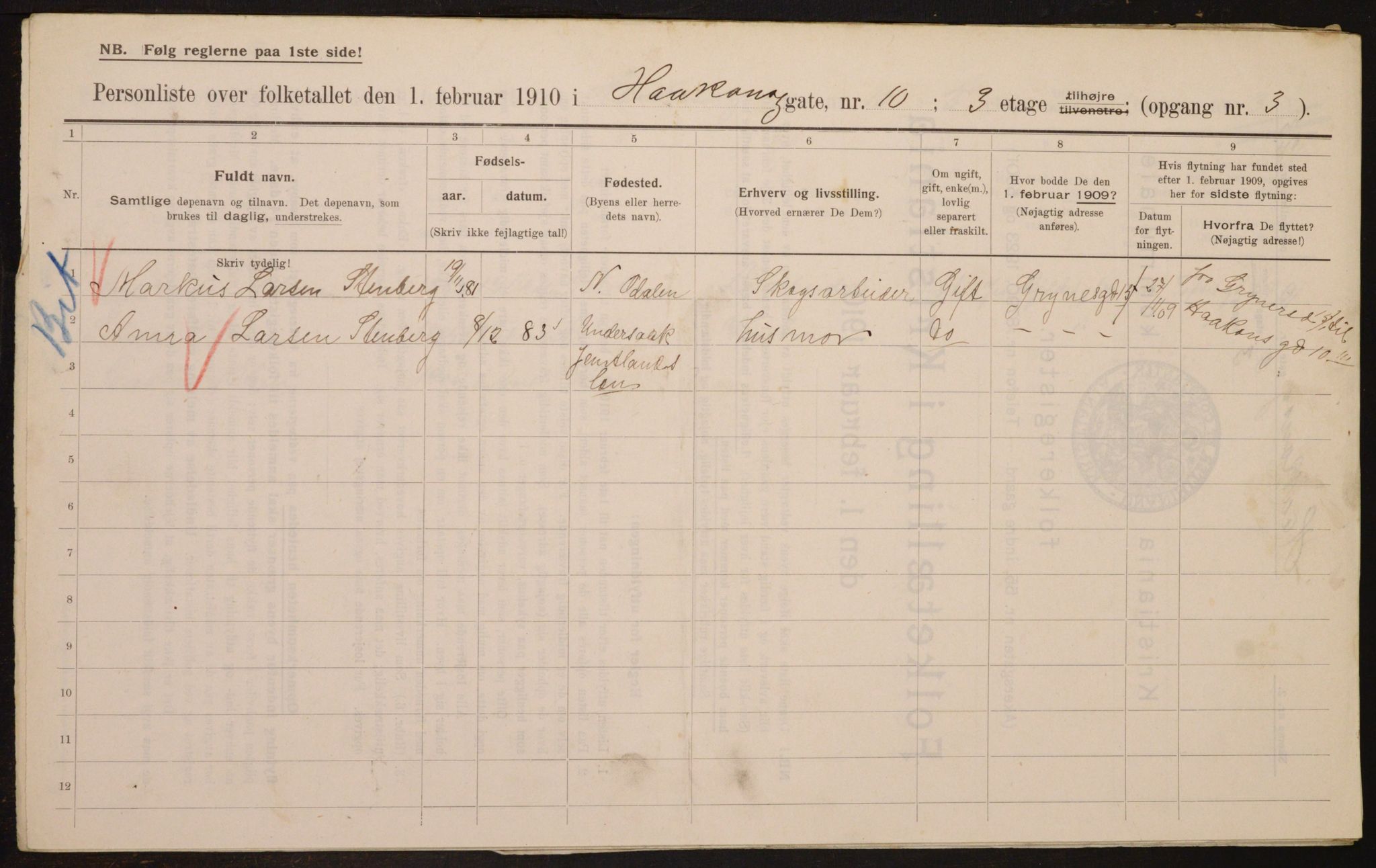 OBA, Municipal Census 1910 for Kristiania, 1910, p. 41841