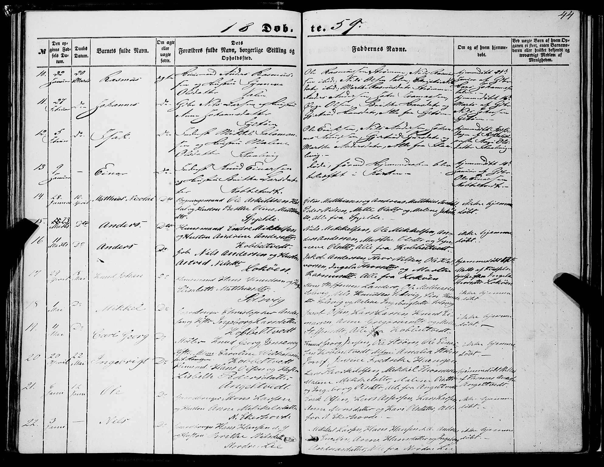 Fjell sokneprestembete, SAB/A-75301/H/Haa: Parish register (official) no. A 2, 1847-1864, p. 44