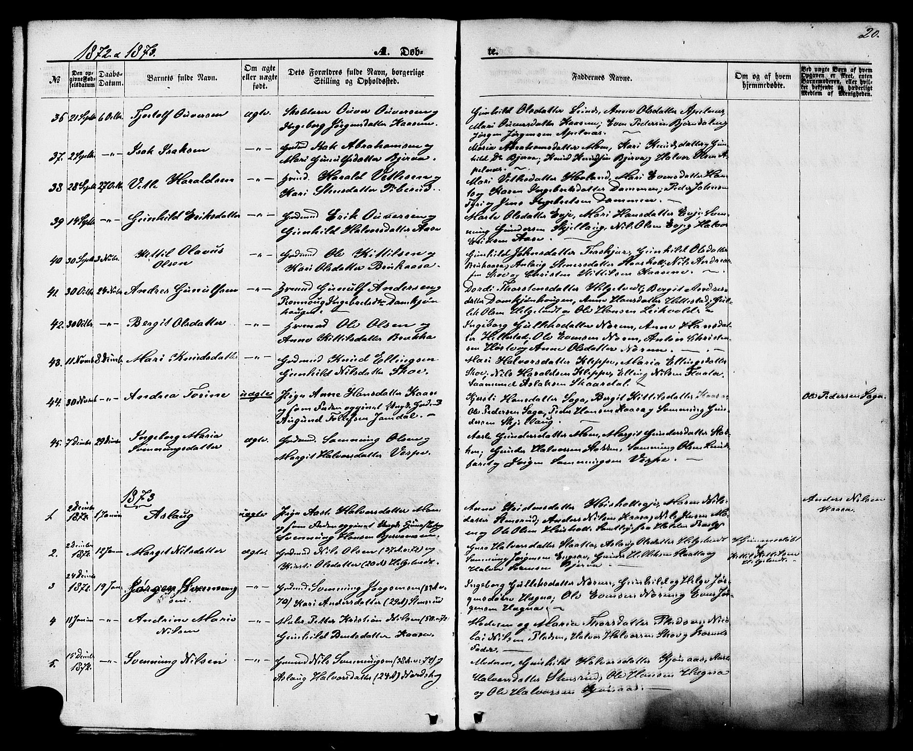 Lunde kirkebøker, SAKO/A-282/F/Fa/L0001: Parish register (official) no. I 1, 1866-1883, p. 20