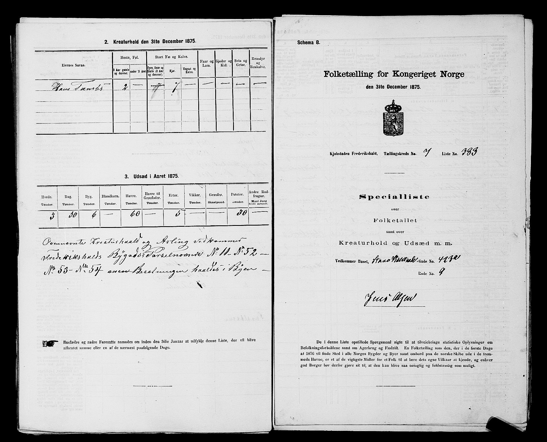 RA, 1875 census for 0101P Fredrikshald, 1875, p. 939