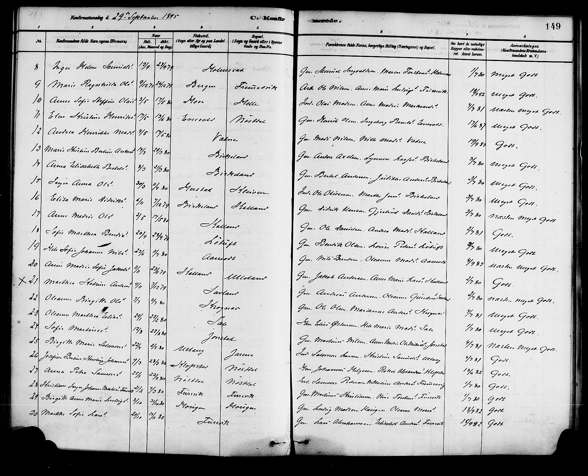 Førde sokneprestembete, AV/SAB-A-79901/H/Haa/Haad/L0001: Parish register (official) no. D 1, 1881-1898, p. 149