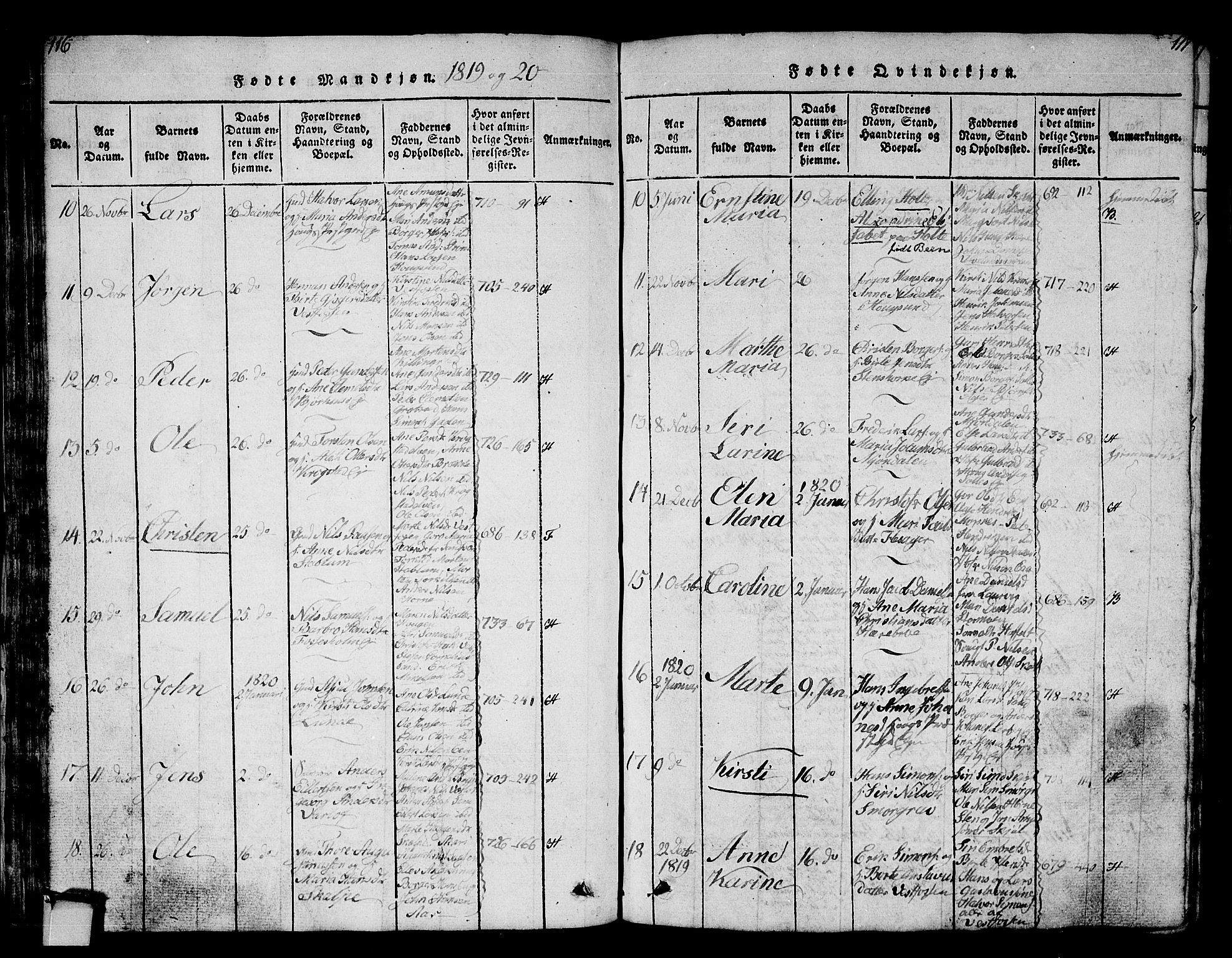 Eiker kirkebøker, AV/SAKO-A-4/G/Ga/L0001: Parish register (copy) no. I 1, 1814-1832, p. 116-117