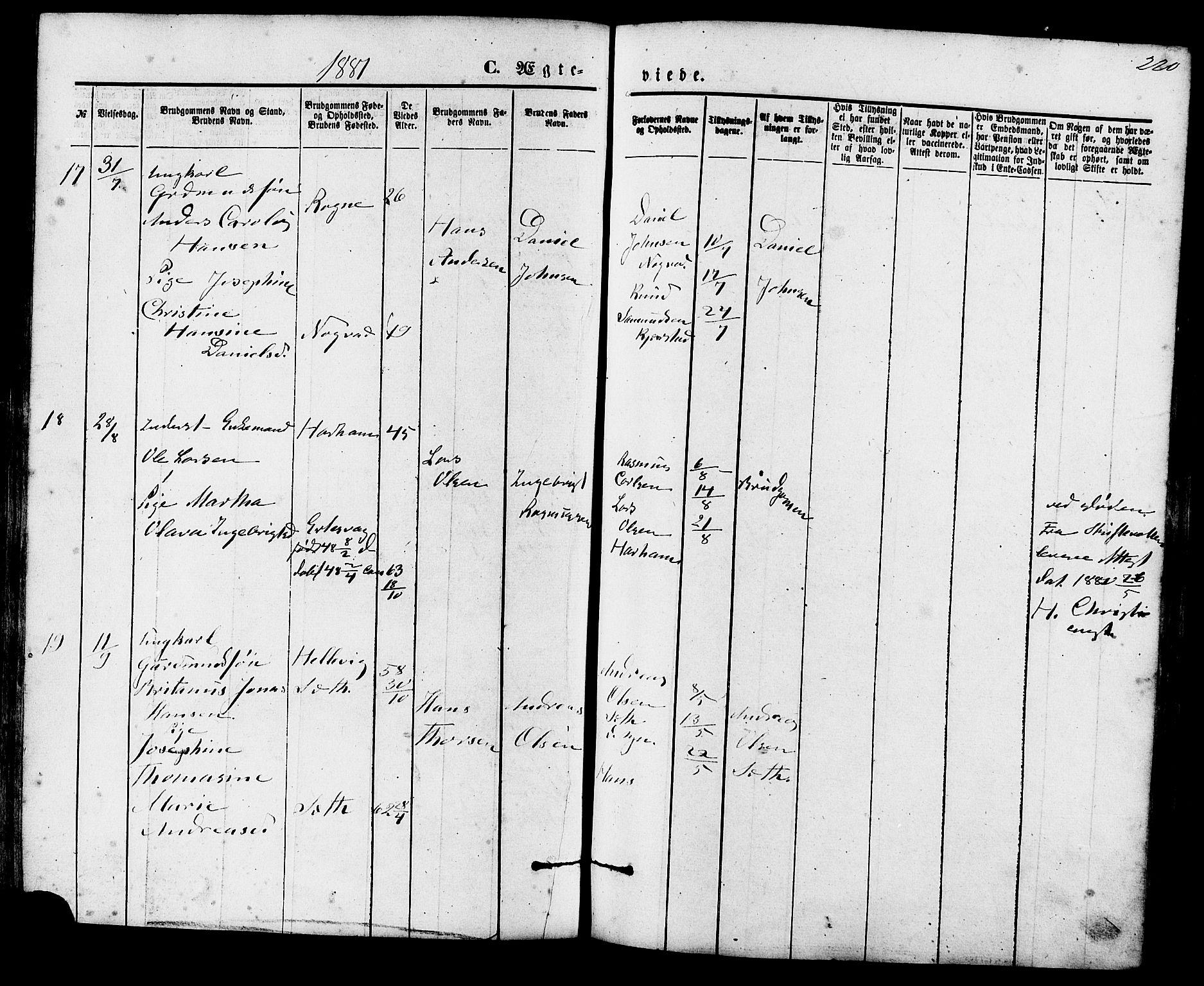 Ministerialprotokoller, klokkerbøker og fødselsregistre - Møre og Romsdal, AV/SAT-A-1454/536/L0500: Parish register (official) no. 536A09, 1876-1889, p. 220