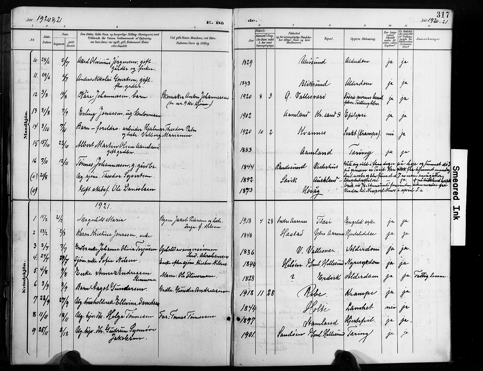 Høvåg sokneprestkontor, AV/SAK-1111-0025/F/Fb/L0005: Parish register (copy) no. B 5, 1898-1929, p. 317