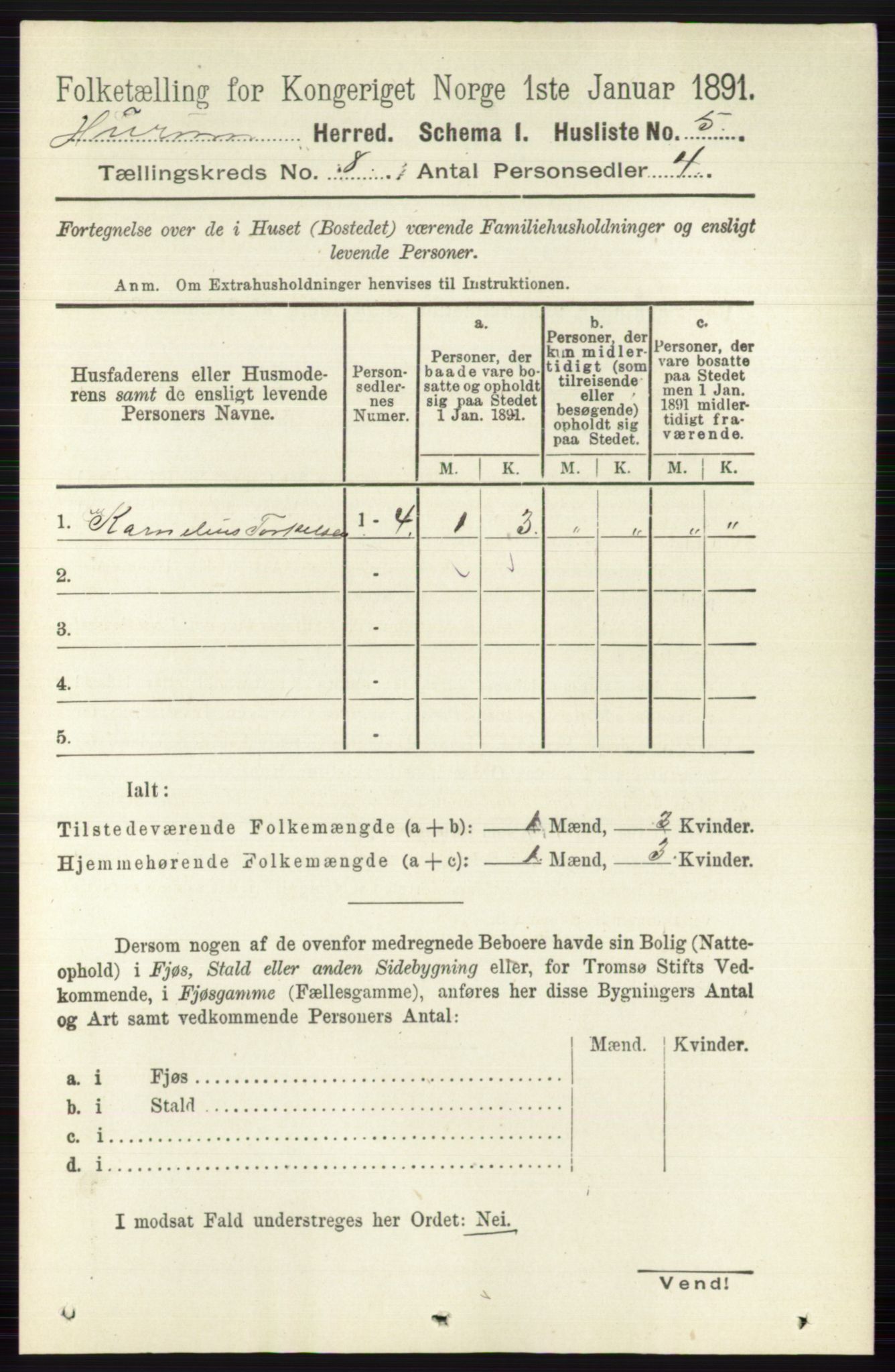 RA, 1891 census for 0628 Hurum, 1891, p. 2647