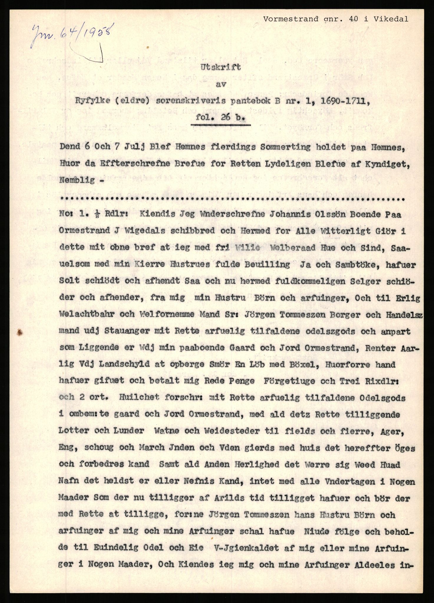 Statsarkivet i Stavanger, SAST/A-101971/03/Y/Yj/L0096: Avskrifter sortert etter gårdsnavn: Vistad - Vågen søndre, 1750-1930, p. 288