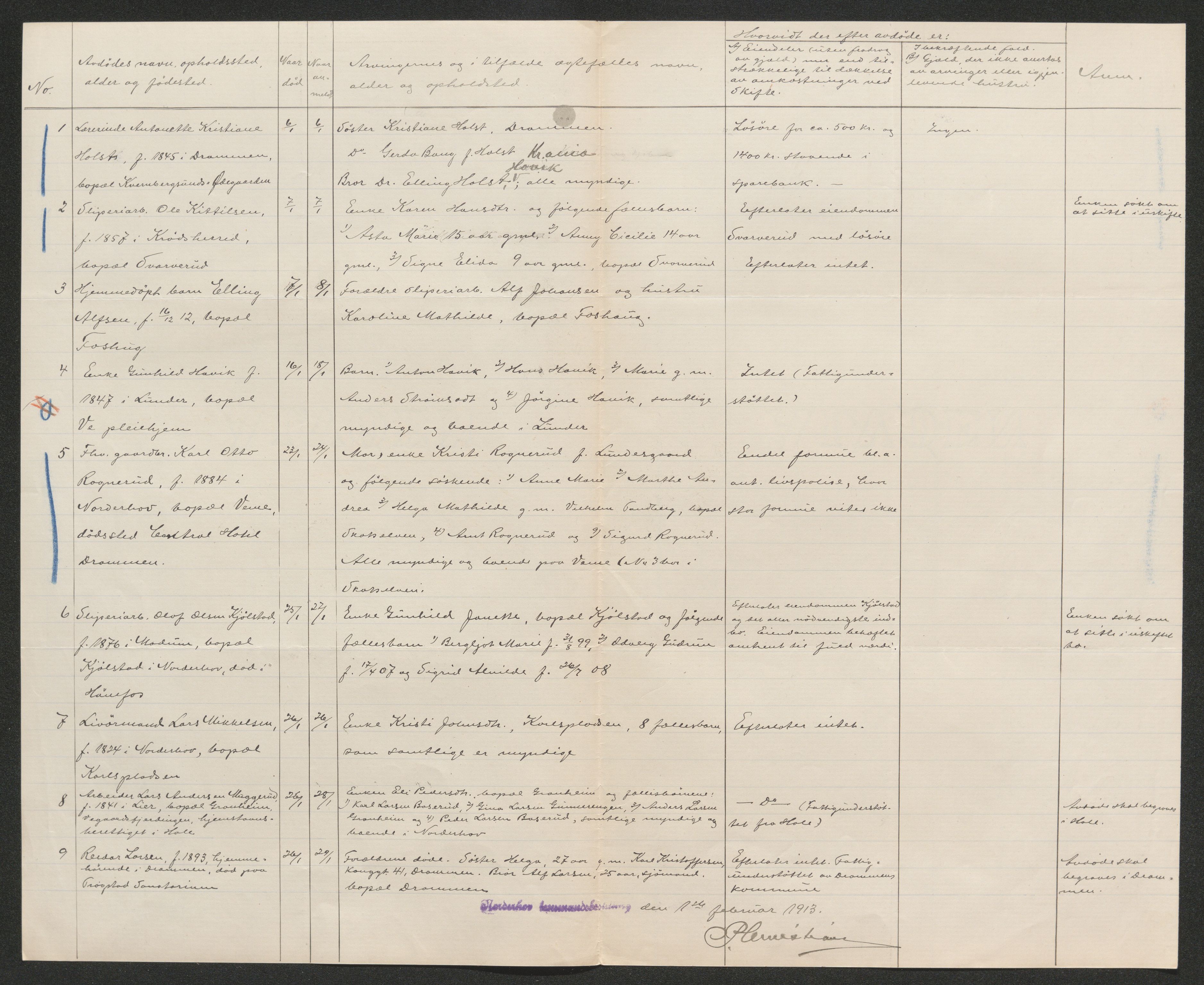 Ringerike sorenskriveri, AV/SAKO-A-105/H/Ha/Hab/L0012: Dødsfallslister Norderhov, 1909-1923