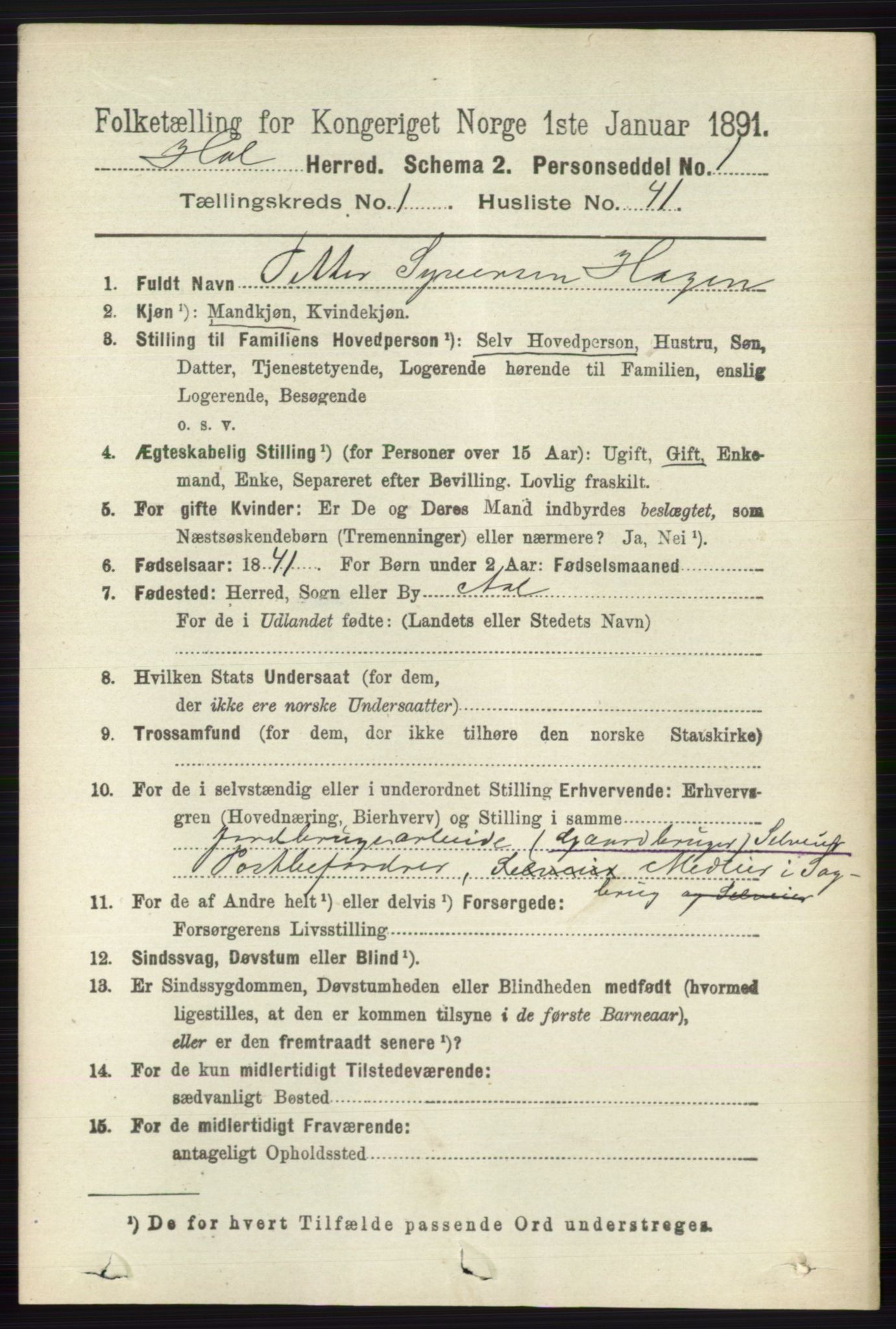 RA, 1891 census for 0620 Hol, 1891, p. 276