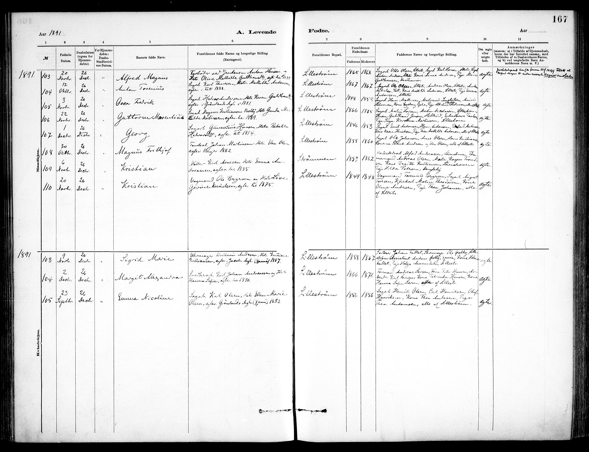 Skedsmo prestekontor Kirkebøker, AV/SAO-A-10033a/F/Fa/L0013: Parish register (official) no. I 13, 1883-1891, p. 167