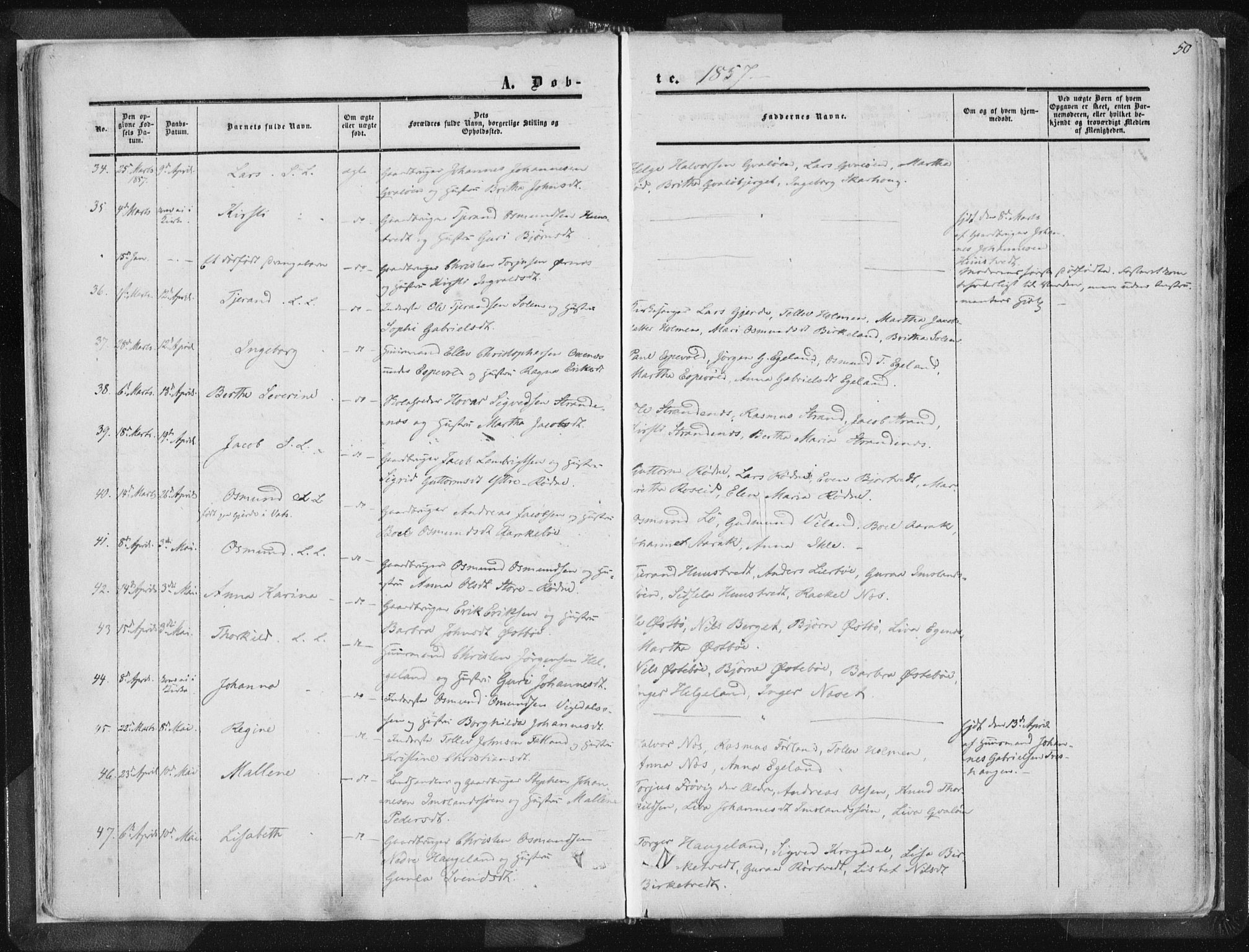 Vikedal sokneprestkontor, AV/SAST-A-101840/01/IV: Parish register (official) no. A 6.1, 1851-1867, p. 50